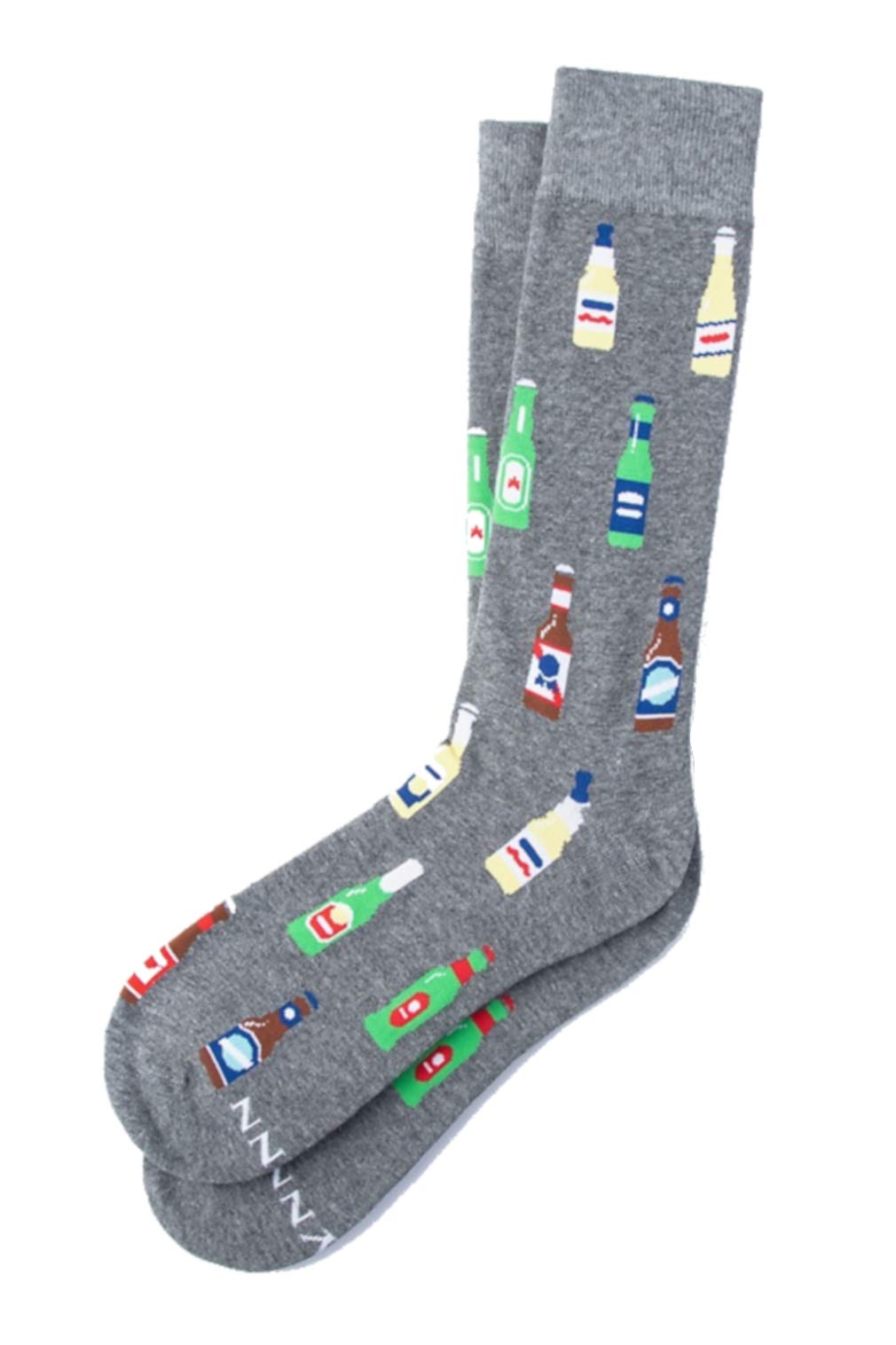 Alynn Men's Novelty Beer Bottle Print Hipster Crew Socks - Fun Dress Socks for Casual Wear, Office & Gifts - Perfect for Beer Lovers, Parties and Everyday Fashion