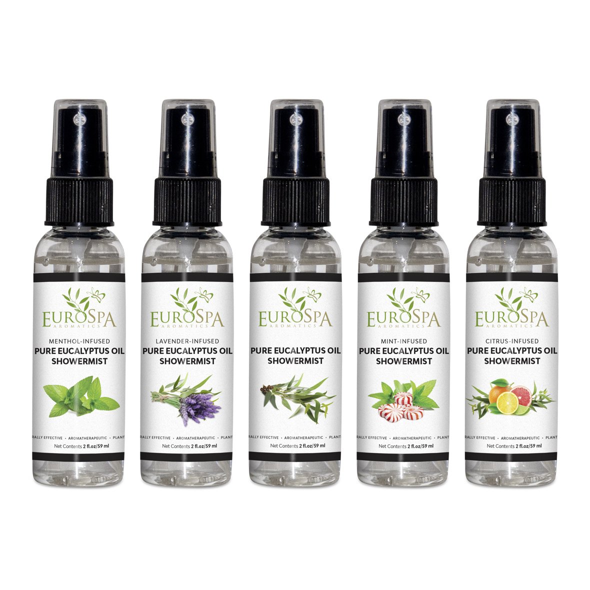 Pure Eucalyptus Essential Oil Set - 5 Pack All-Natural Aromatherapy Shower Mist & Steam Room Spray (2oz Each) - Relaxing Spa Experience, Stress Relief & Respiratory Support for Home & Wellness Centers