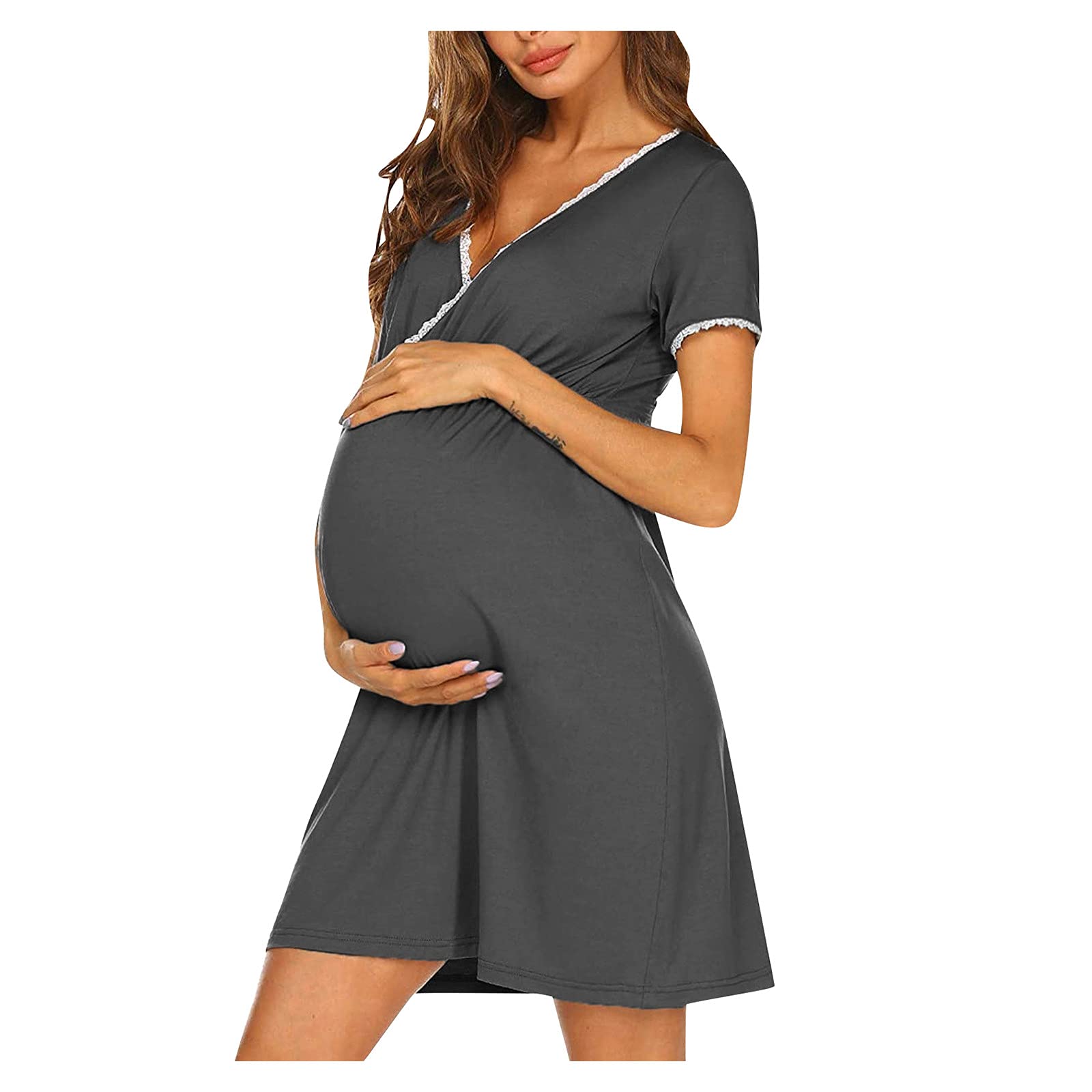 **Maternity Short Sleeve High Waist Dress for Women – Comfortable Casual Pregnancy Dress for Daily Wear, Baby Shower & Nursing – Plus Size Mama Dress**    *(Perfect for maternity photoshoots, office wear, or relaxing at home!)*