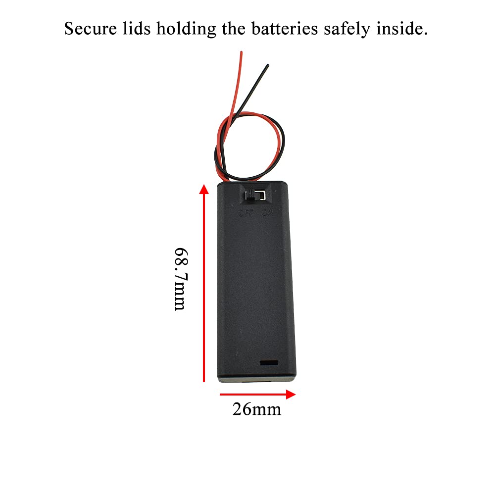 HAHIYO 1.5V AA Battery Holder Bundle - 8 Pack with Wires, Sturdy Cover & Flexible Springs | Built-in Switch for Easy Installation | Perfect for Wall Clocks, Ham Radios & Kids Toys | Durable Black Case for Home & DIY Electronics Projects