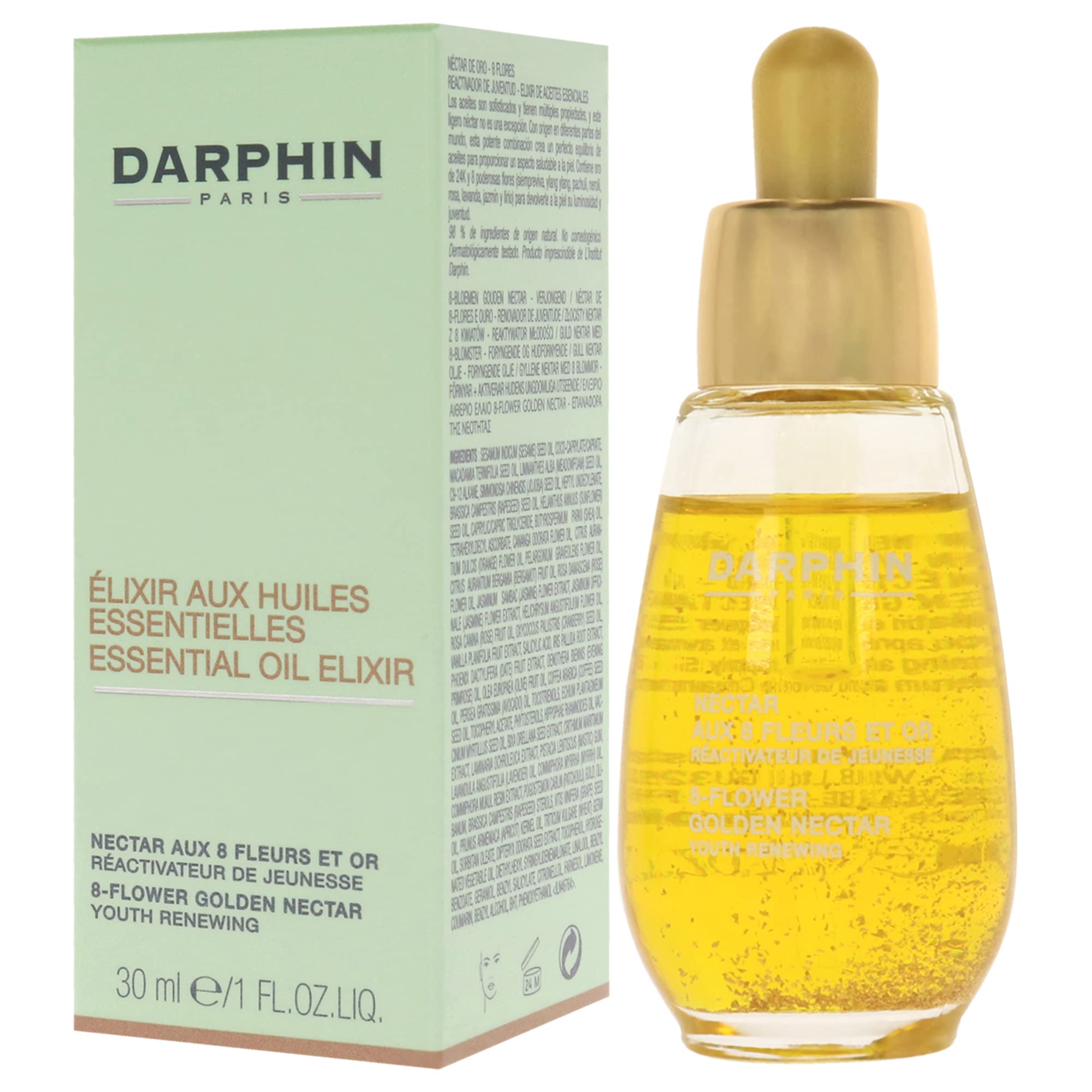 Darphin Elixir 8-Flowers Golden Nectar Aromatic Care Facial Oil 30ml - Hydrating & Anti-Aging Face Oil for Dry Skin - Perfect for Nighttime Skincare Routine & Glow Boosting