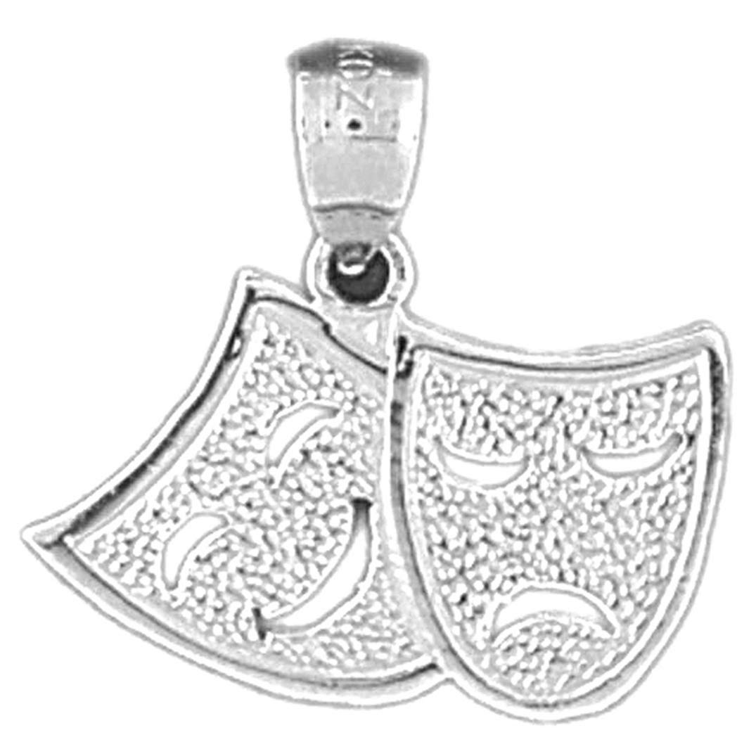 Rhodium-Plated 925 Sterling Silver Drama Mask Pendant Necklace - 18