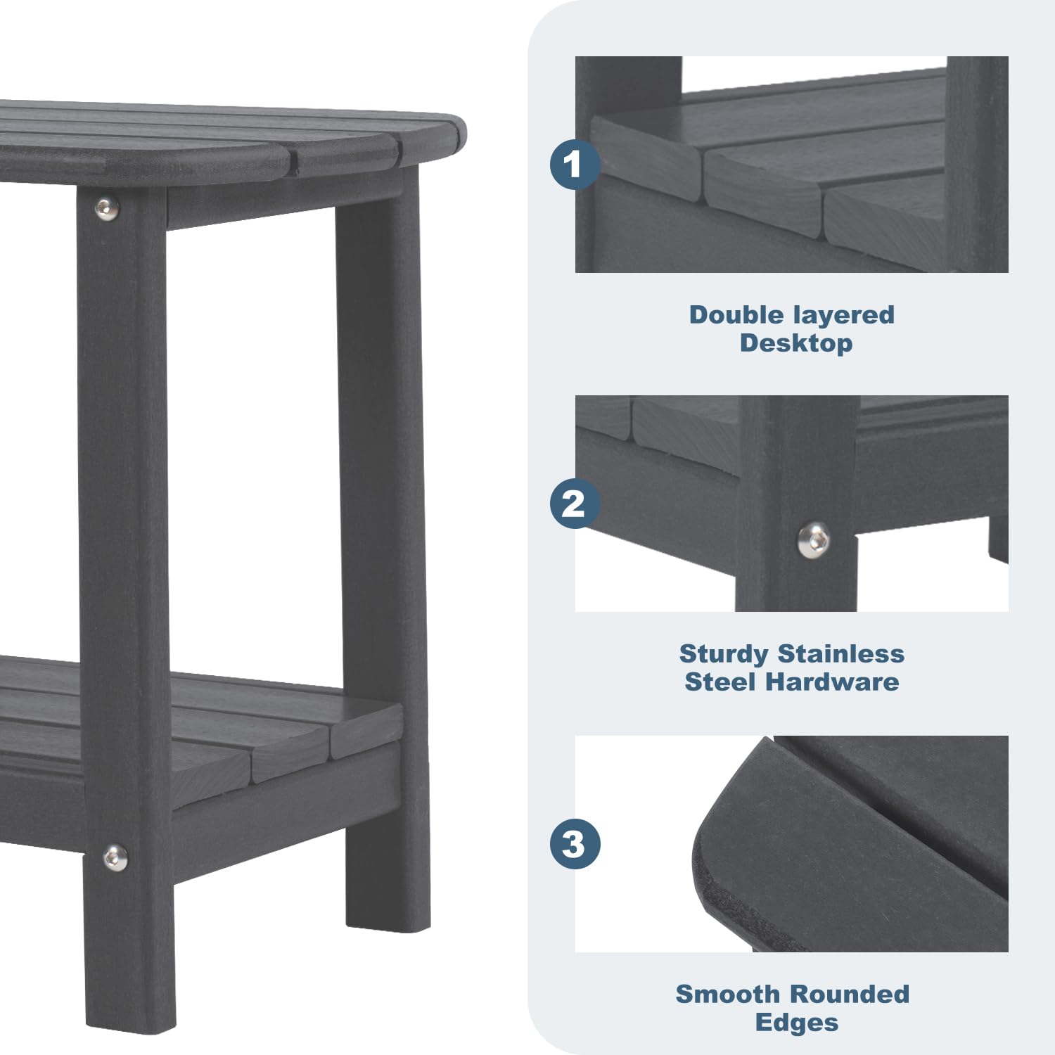 2-Tier Adirondack Outdoor Side Table - Weather Resistant HDPE Patio End Table for Deck, Poolside & Garden (Black) - Perfect for Drinks, Books & Outdoor Relaxation