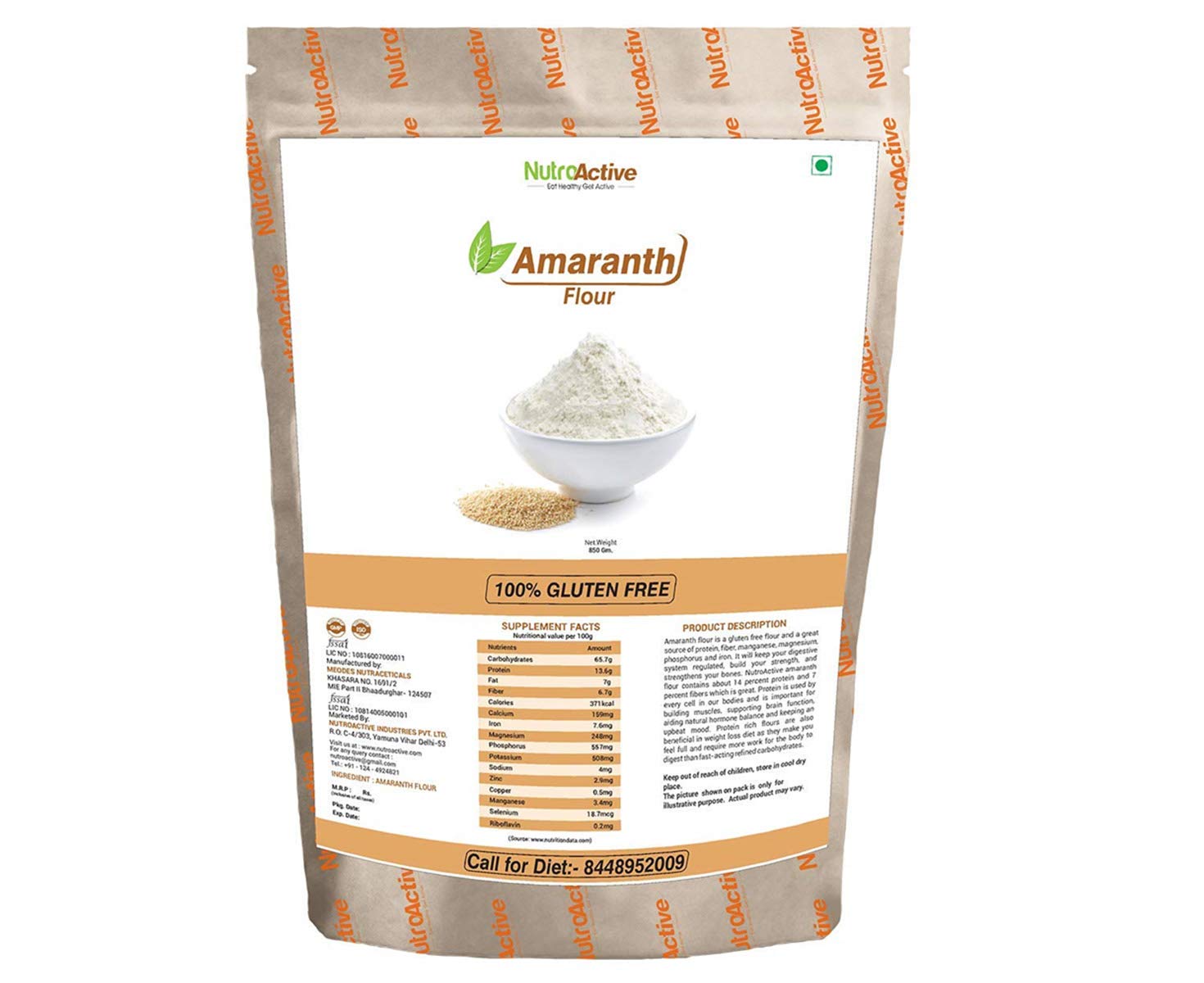 Organic Amaranth Flour (Rajgira Atta) - 850gm | Gluten-Free, Non-GMO, Vegan Superfood | Perfect for Baking, Pancakes & Indian Sweets