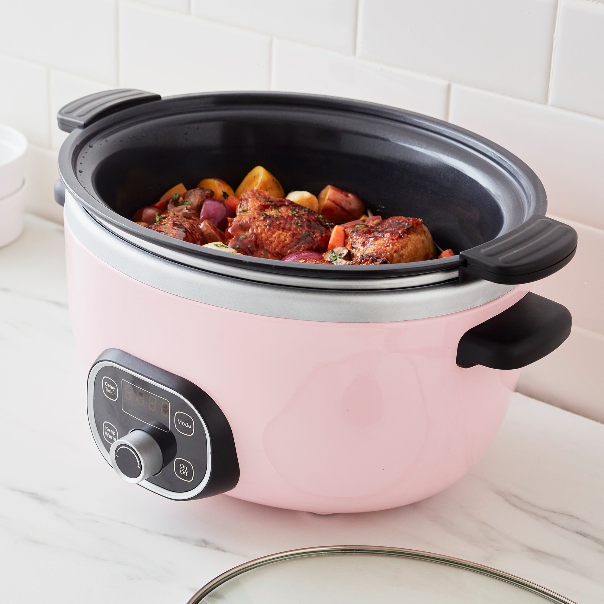 GreenLife Healthy Duo 6 Quart Slow Cooker - Non-Toxic Ceramic Pot, BPA-Free, Energy Efficient | Perfect for Family Dinners, Meal Prep & Party Buffets | Pink