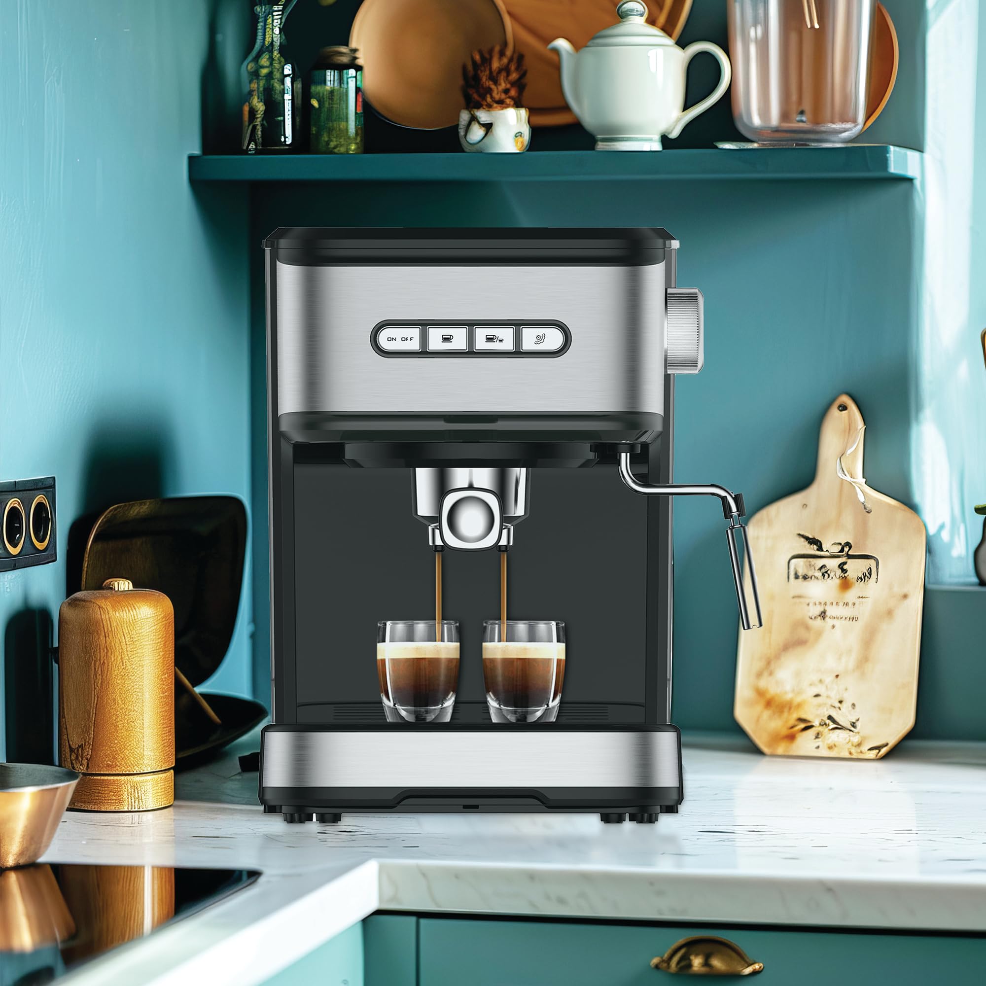 Premium Möi Espresso Machine 15 Bar Pressure - Automatic Cappuccino & Latte Maker with Milk Frother Steam Wand, 1.5L Removable Water Tank & Volume Control - Perfect for Home Baristas, Coffee Shops & Office Break Rooms