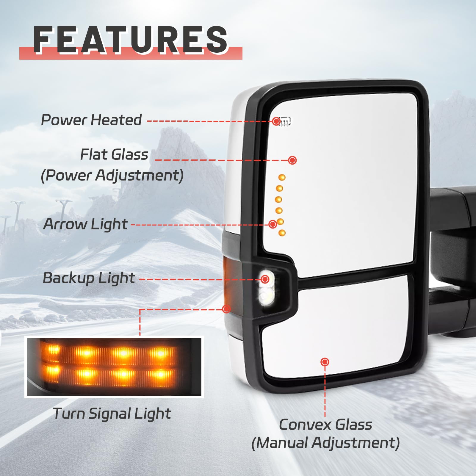 Heavy Duty Towing Mirrors for 2007-2013 Chevy Silverado & GMC Sierra 1500/2500/3500 HD (Fits 2014 2500HD/3500HD) - Chrome Power Heated with Turn Signal, Manual Folding Extendable Mirror Pair - Perfect for Towing Trailers, Boats & RVs