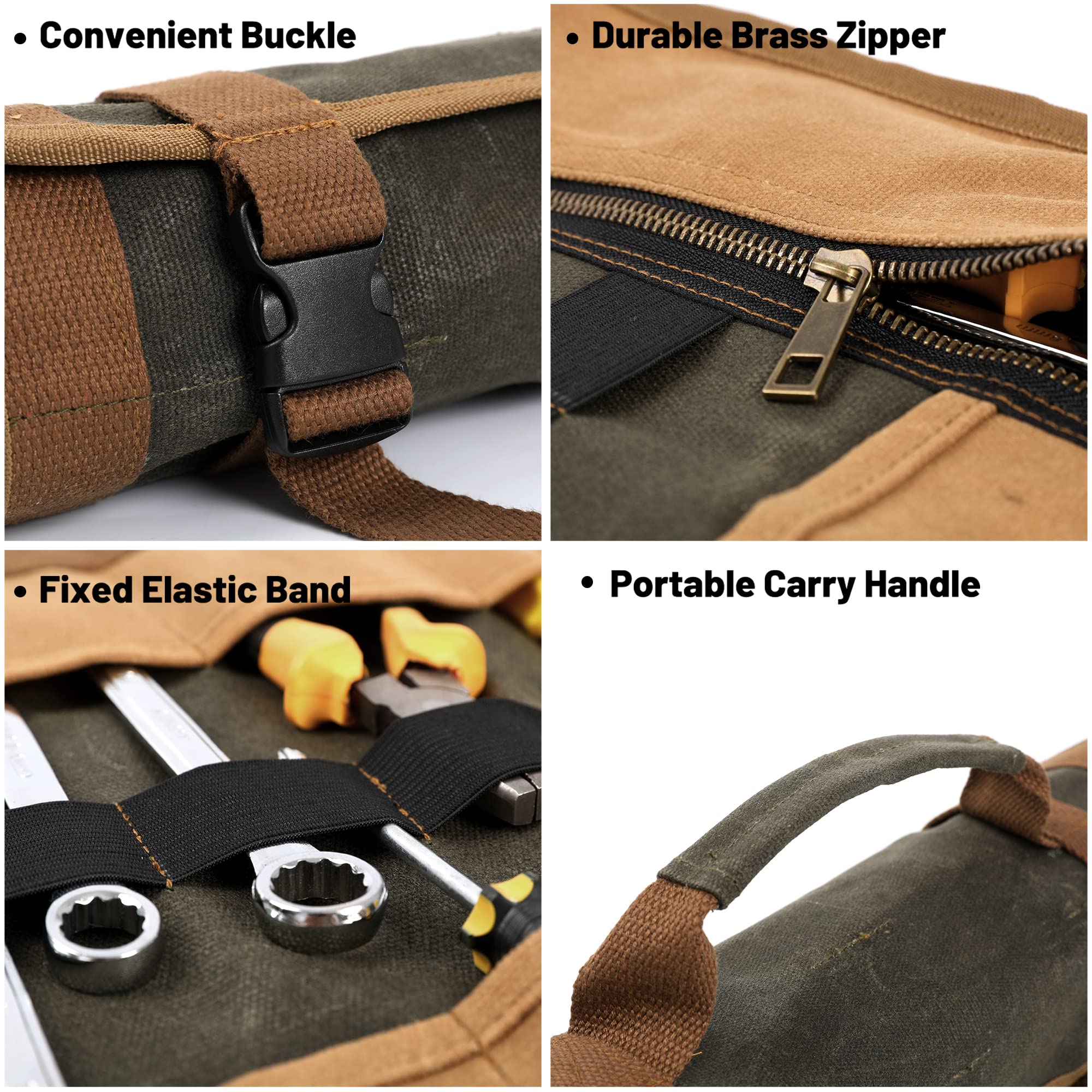 Heavy Duty 16oz Waxed Canvas Tool Roll with 23 Pockets - 26