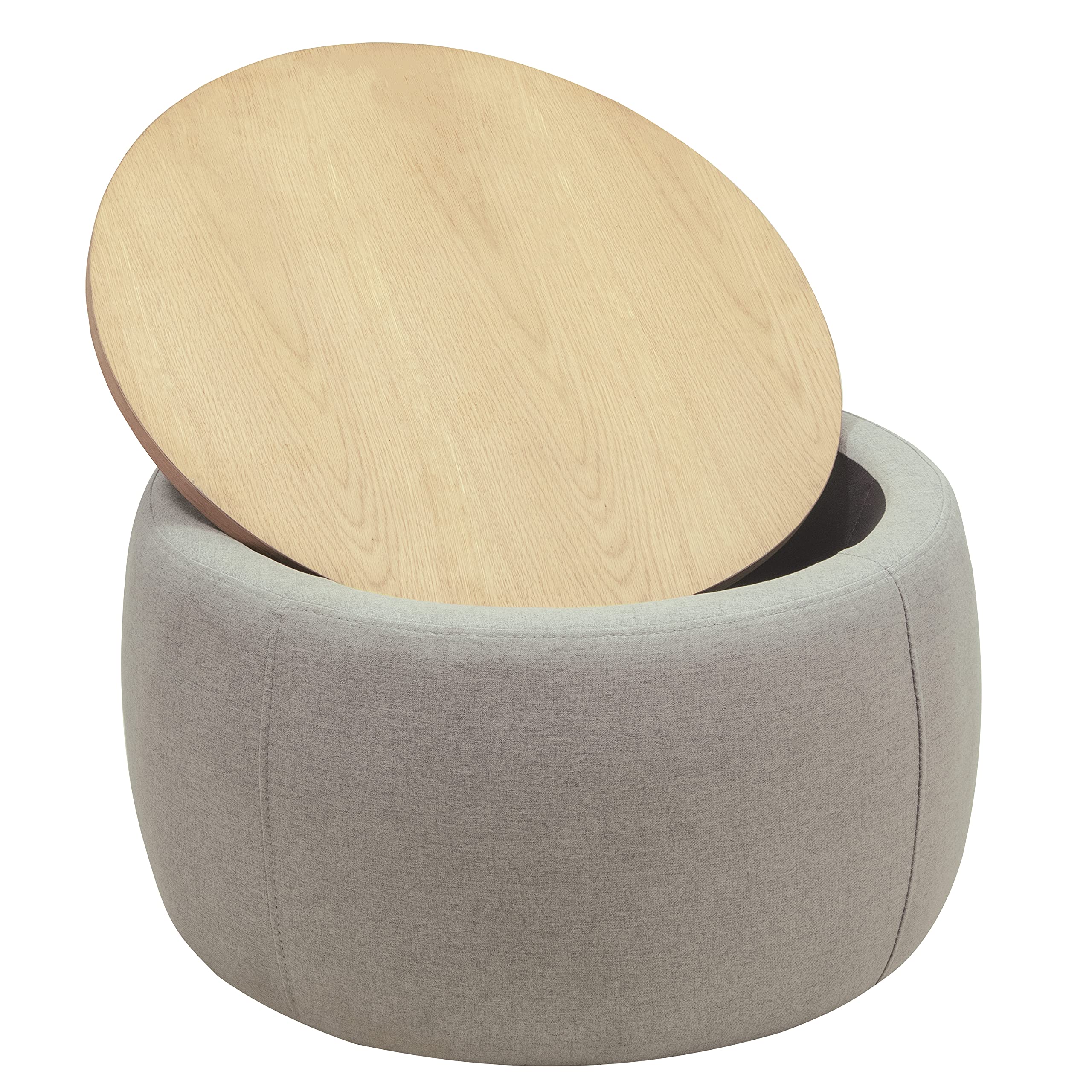Round Storage Ottoman with Reversible Tray - Multifunctional Coffee Table, Foot Rest & End Table for Living Room - Light Gray - Perfect for Small Spaces, Home Decor & Extra Seating