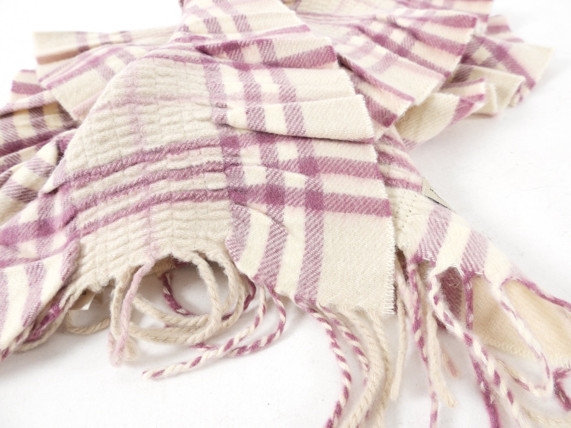 Burberry Cream and Magenta Cashmere Long Check Scarf - Luxury Winter Accessory for Women & Men - Perfect for Cold Weather, Office & Travel