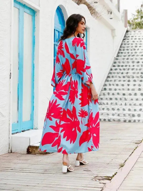 Women's Floral Print Chiffon Midi Dress - Elegant Summer Party & Wedding Guest Dress for Women