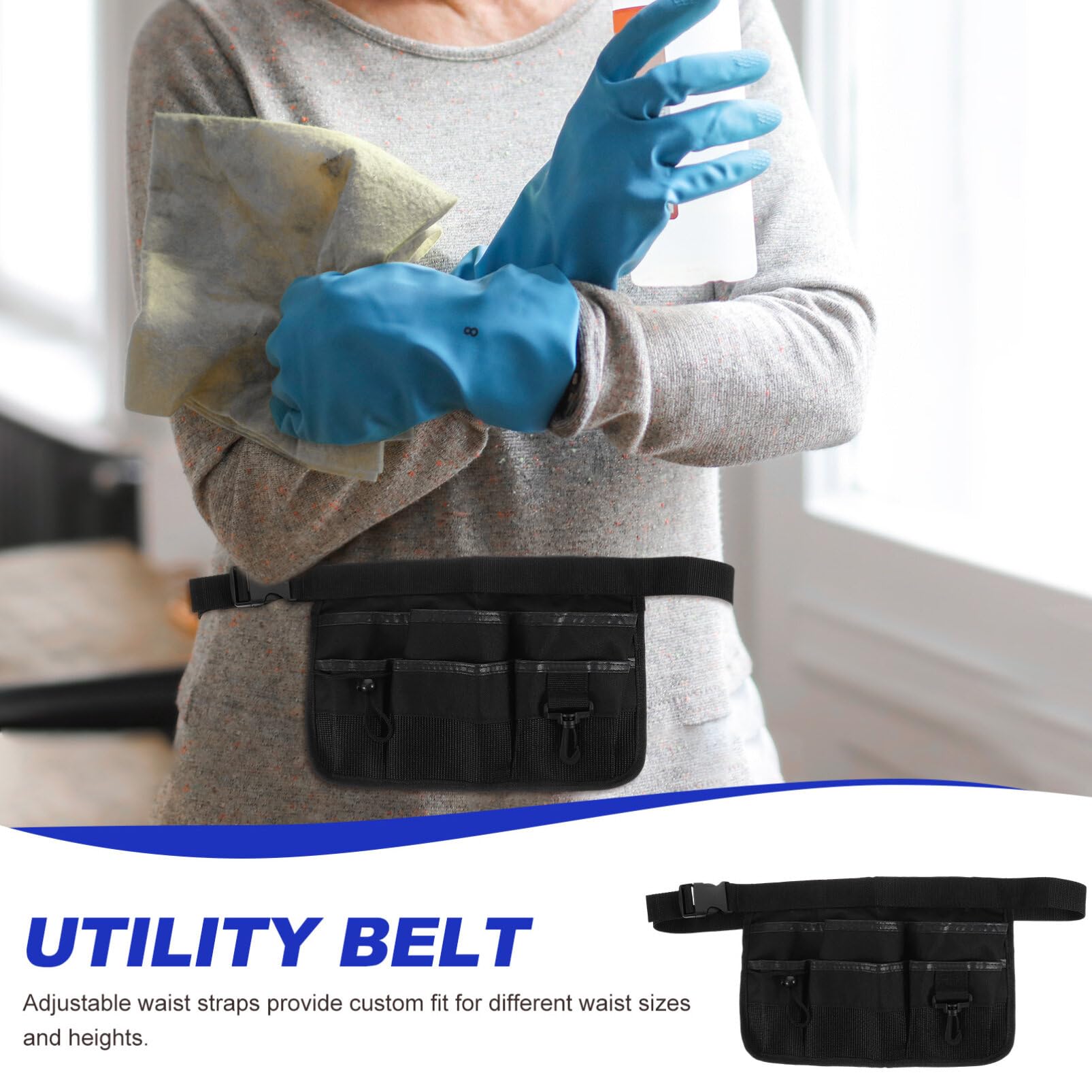 UPKOCH Adjustable Waist Tool Bag - Nylon Fanny Pack with 6 Pockets & Reflective Stripe - Cleaning, Gardening, DIY Work Belt Organizer for Men & Women (Black) - Perfect for Home Repairs, Landscaping & Professional Use