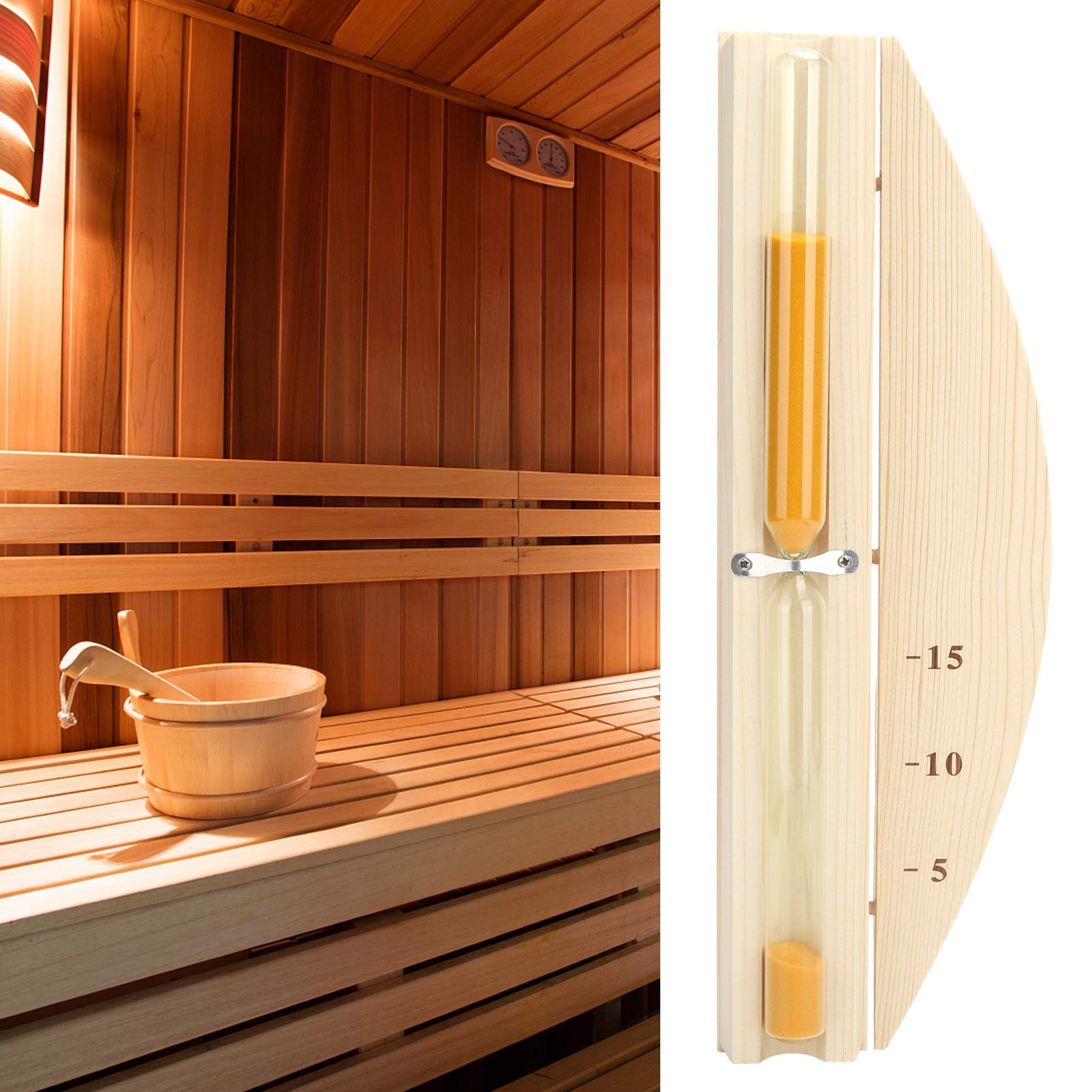 15 Minute Sauna Timer - Wooden Wall Mounted Glass Hourglass for Sauna Room - Perfect for Relaxation, Spa & Steam Room Sessions
