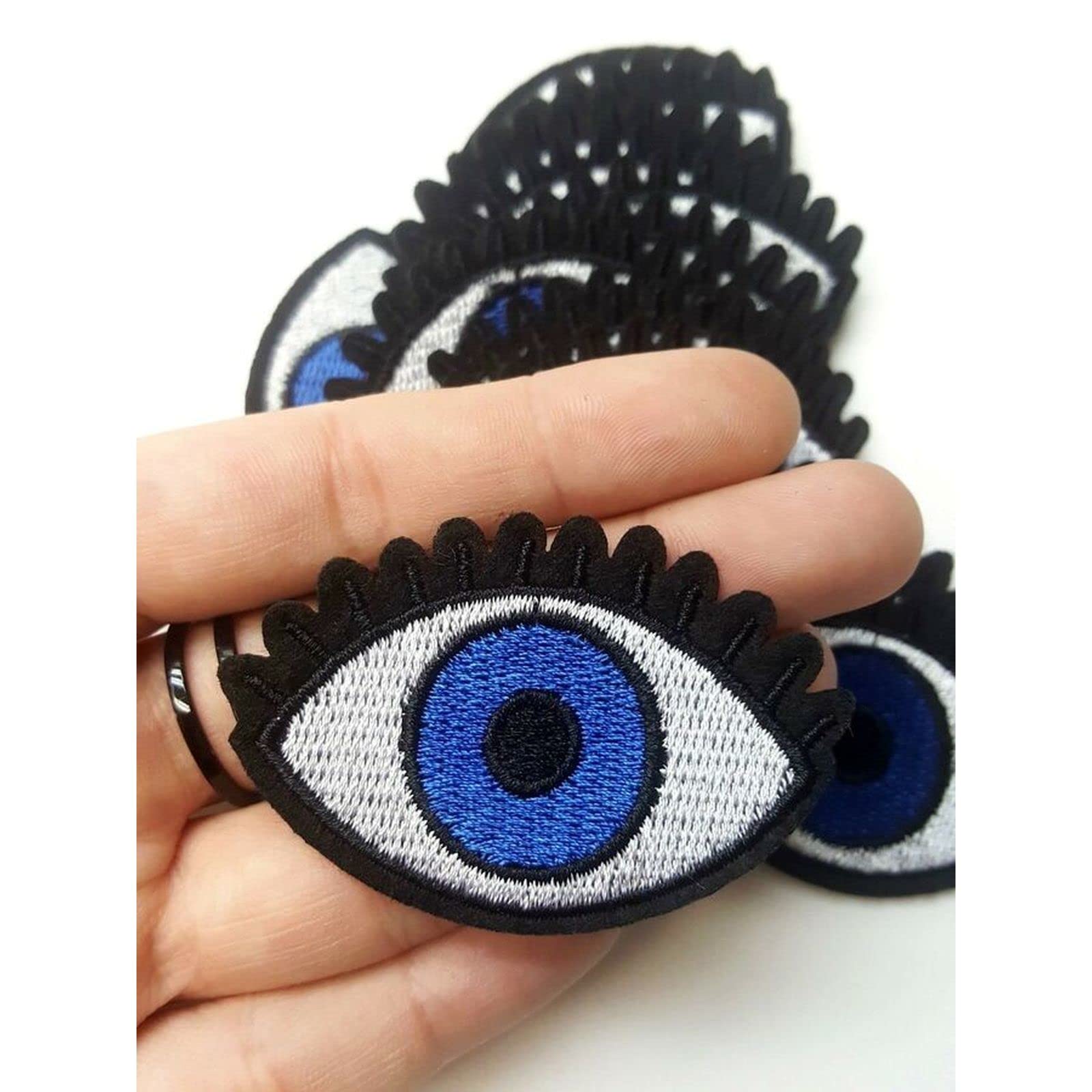 Rubstamper Blue Evil Eye Hamsa Iron-On & Sew-On Embroidered Patch - Premium Applique for Jackets, Hats, Backpacks - Durable Clothing Repair & DIY Craft Embellishment - Perfect for Boho Fashion, Festival Outfits & Personalized Accessories