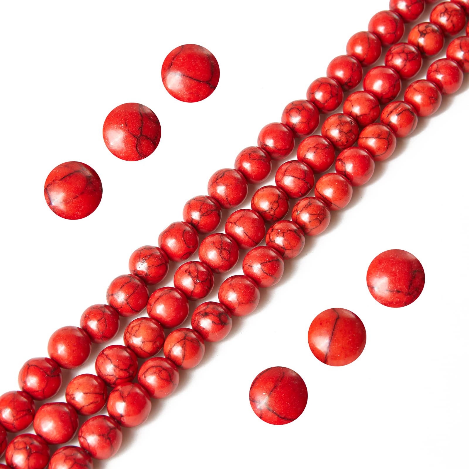 45pcs 8mm Natural Red Turquoise Gemstone Beads - Round Loose Beads for DIY Jewelry Making, Bracelets, Necklaces & Craft Projects (Handmade Gifts & Boho Style Accessories)