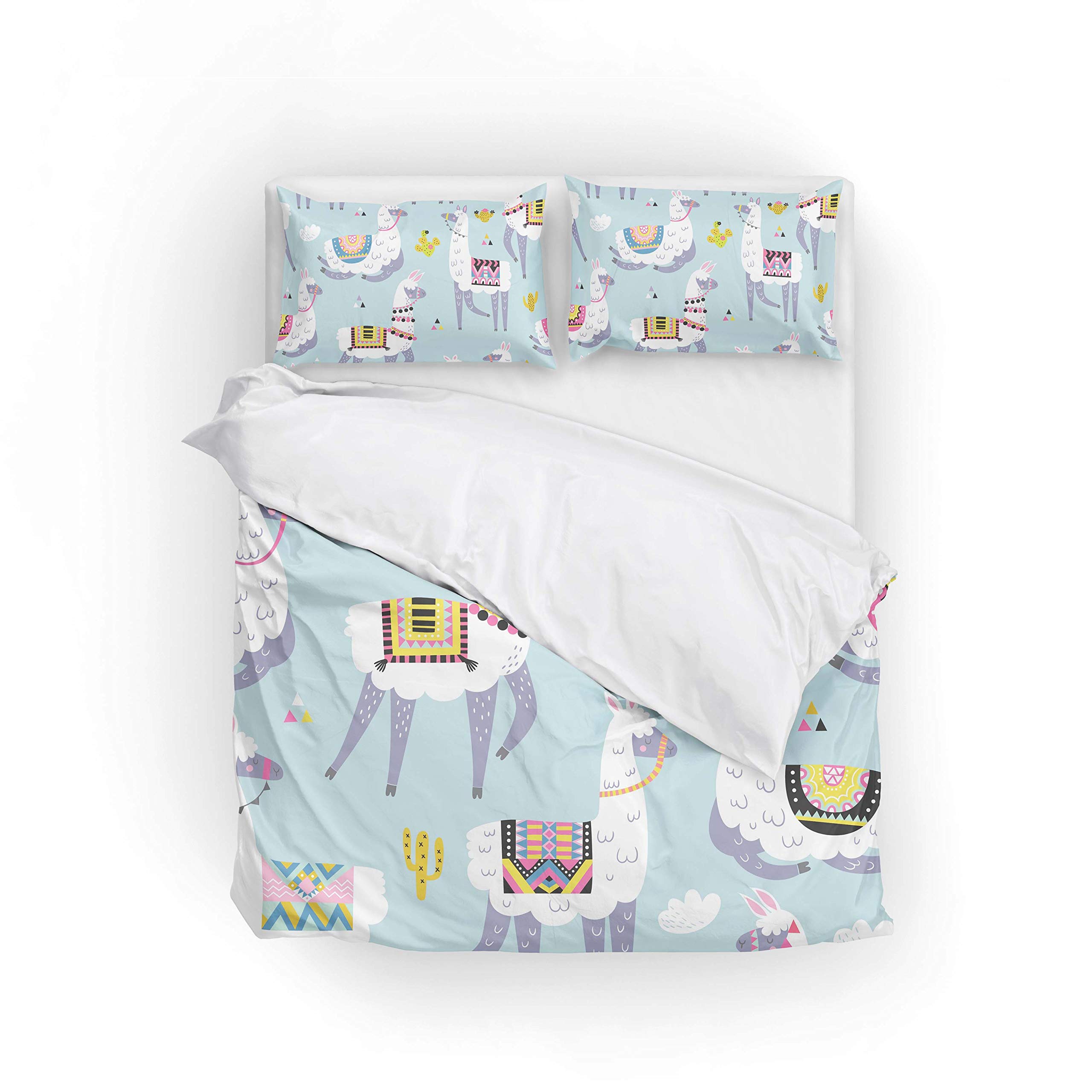 Soft Llama Watercolor Duvet Cover Set - Queen Size for Cozy Bedroom Decor