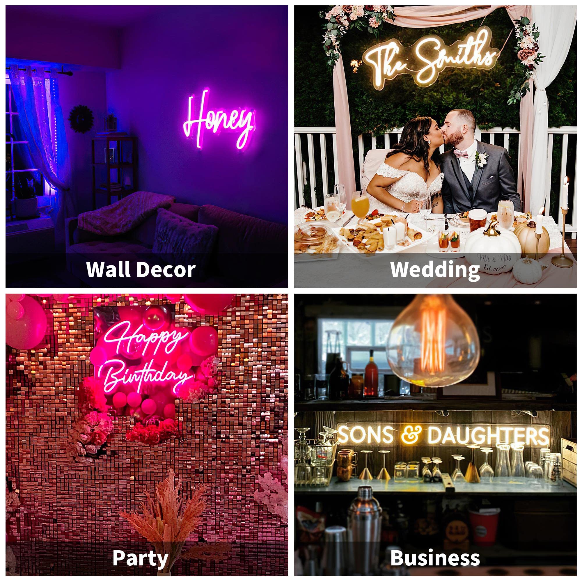 Custom LED Neon Signs for Wedding Decor - Personalized Dimmable Name Sign for Bedroom, Home & Wall Art - Unique Birthday, Christmas, Halloween Party Gifts for Women (2 Line Text, Up to 40