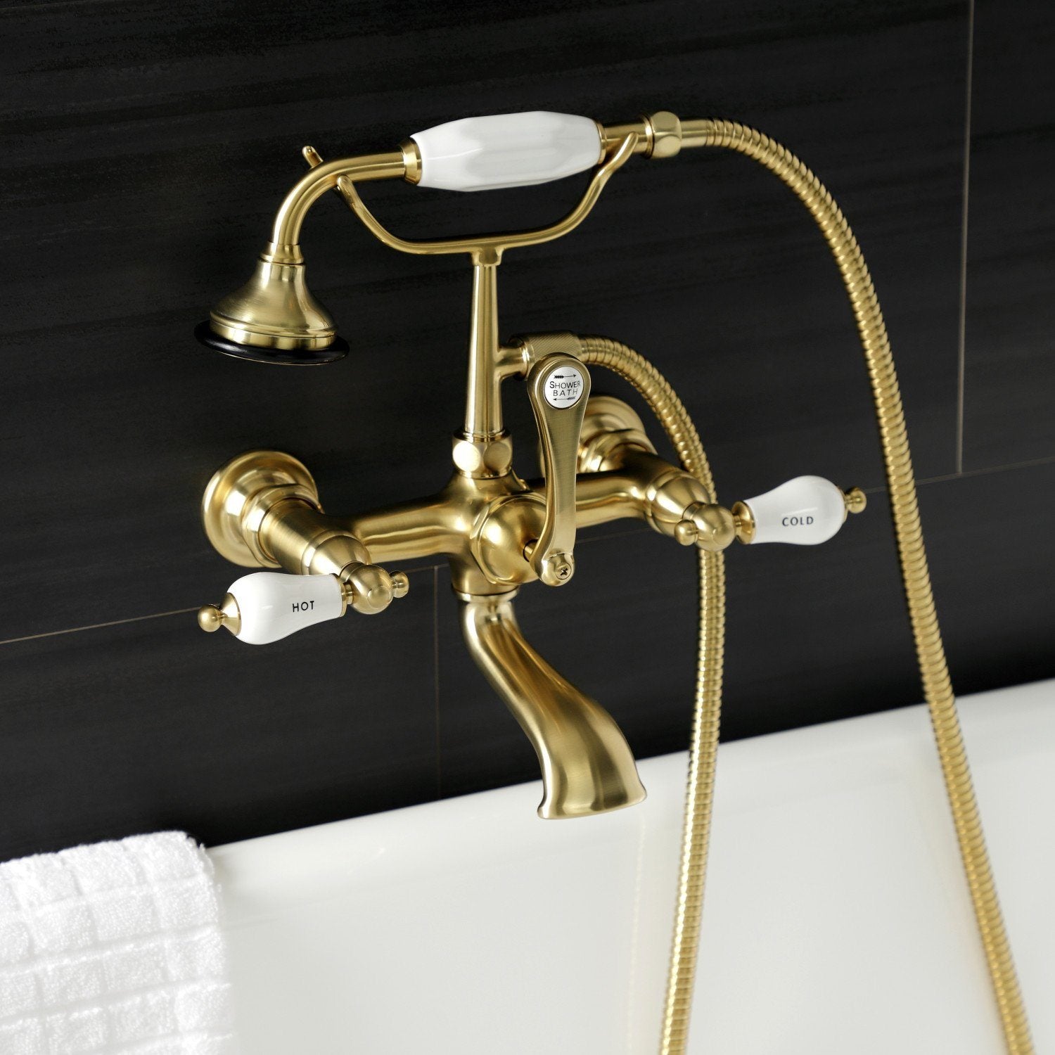 Vintage 3-Handle Wall Mount Clawfoot Tub Faucet with Hand Shower - Antique Brass Bathroom Fixture for Classic & Farmhouse Style Bathrooms