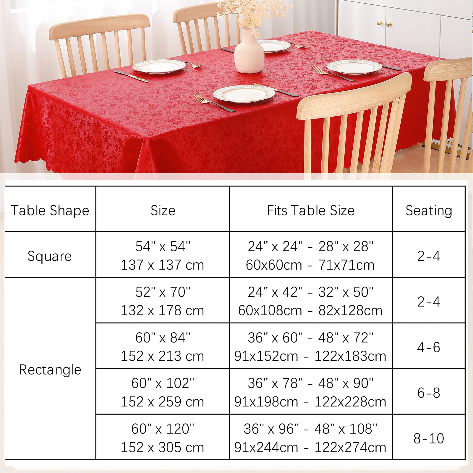 Smiry Waterproof Heavy Duty Vinyl Tablecloth - Wipeable, Washable Rectangle Table Cover for Kitchen, Dining Room, Picnics & Outdoor Events (Red, 52
