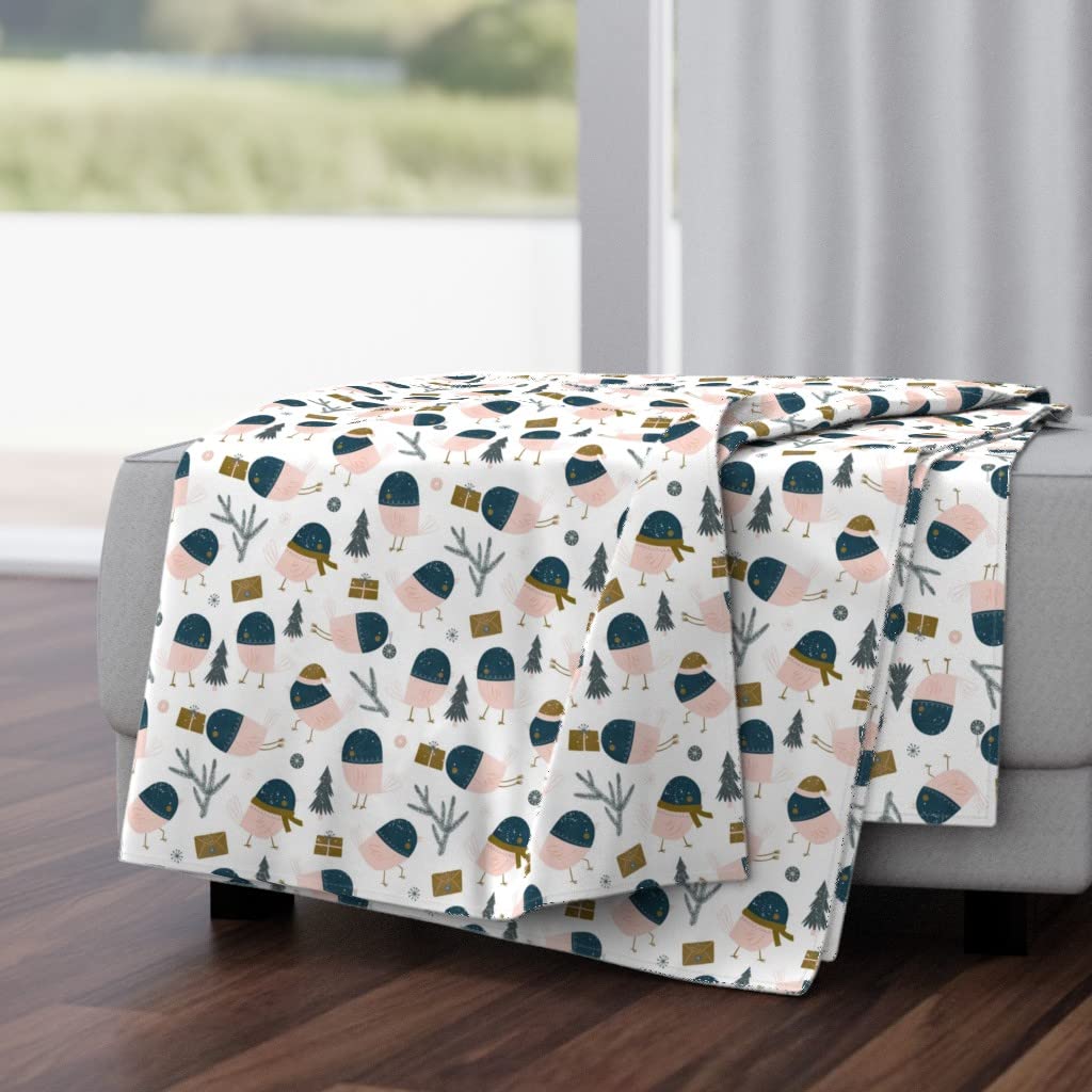 Luxe Velvet Throw Blanket 50x70 Inches - Tiny Snow Birds Winter Christmas Animal Print Cozy Soft Blanket for Couch, Bed, Sofa | Festive Holiday Decor & Gift Idea