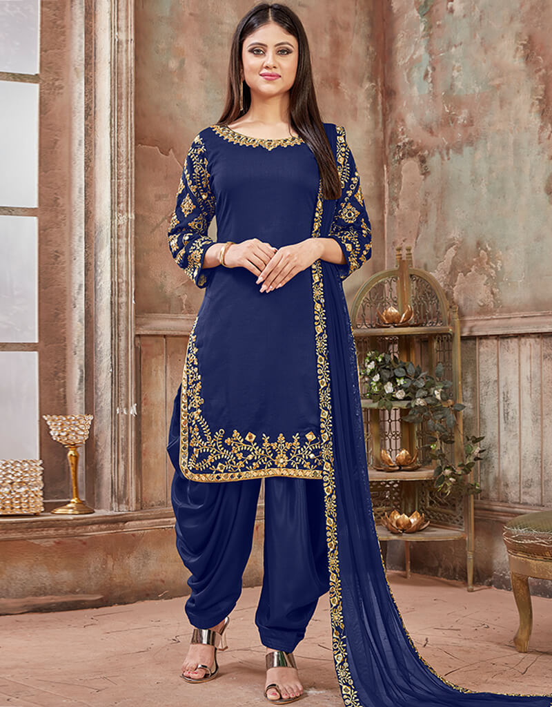Elegant Blue Art Silk Patiyala Suit for Women - Traditional Indian Ethnic Wear for Weddings, Festivals & Special Occasions