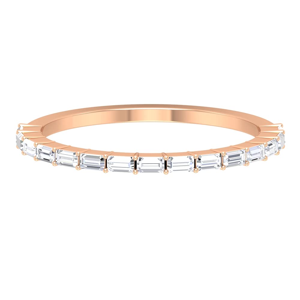 Moissanite Gold Half Eternity Ring - 14K Solid Gold Baguette Cut Moissanite Wedding Band for Women, Perfect for Engagement, Anniversary and Bridal Jewelry Gifts