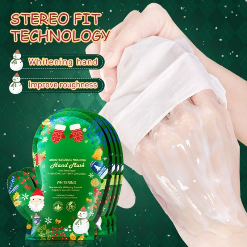 Naolve Christmas Nicotinamide Moisturizing Hand & Foot Mask Gift Set - Travel Size for Women & Girls - Deep Hydration for Dry, Dark & Rough Skin - Perfect for Holiday Gifting, Self-Care & Spa Nights (Hand Size)