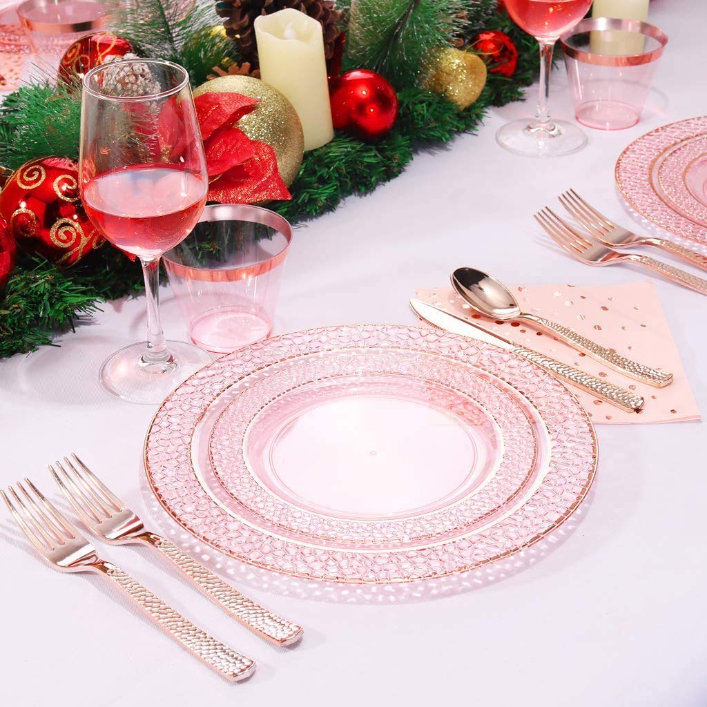 180-Piece Rose Gold Plastic Cutlery Set - Elegant Forks, Spoons & Knives for Parties, Weddings, Birthdays - Disposable Tableware for Outdoor Events, Picnics & Catering