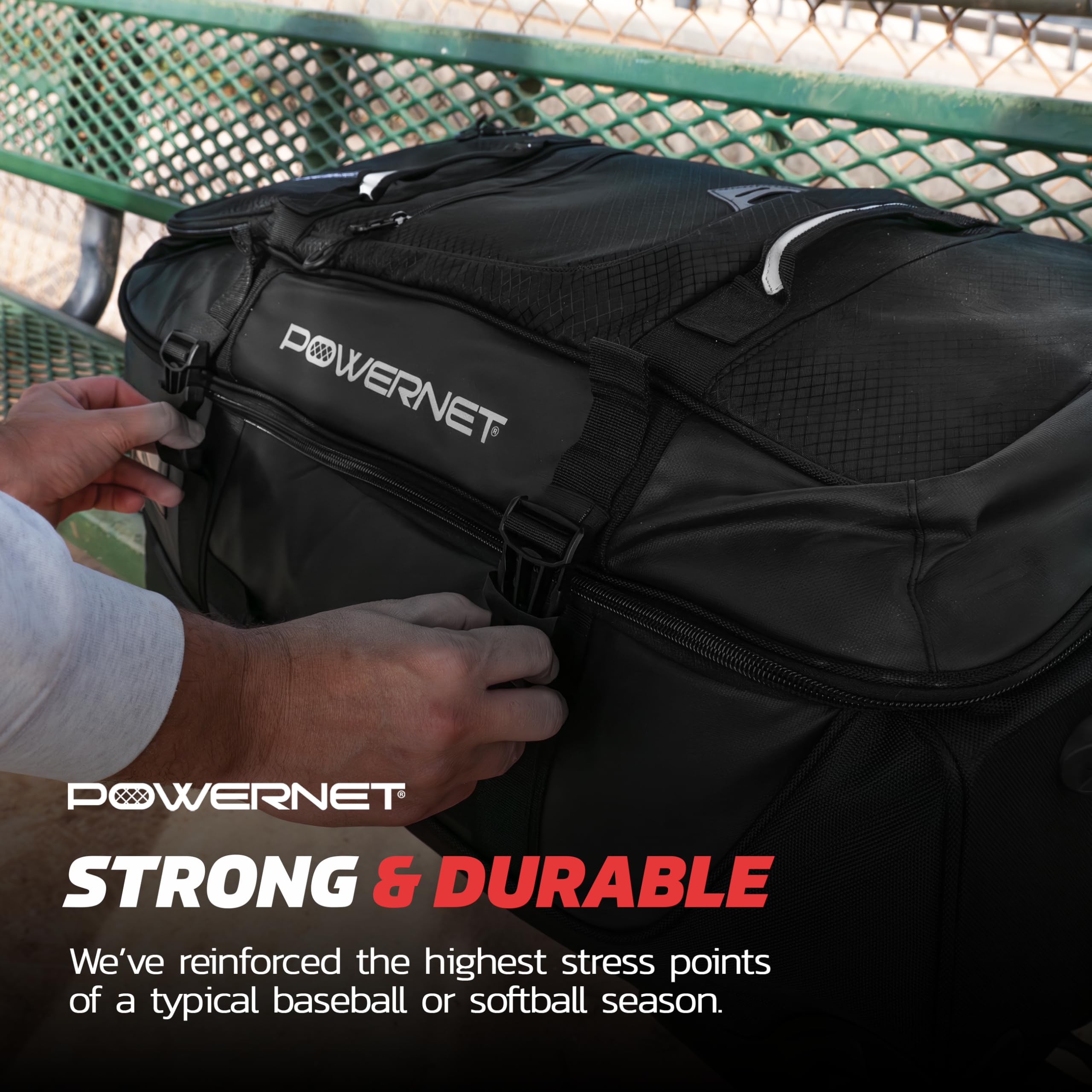 **PowerNet Baseball Bag - Durable Travel Bag for Softball & Baseball Gear - Fits Gloves, Bats, Helmets & Catchers Equipment - Perfect for Games, Practice & Travel**