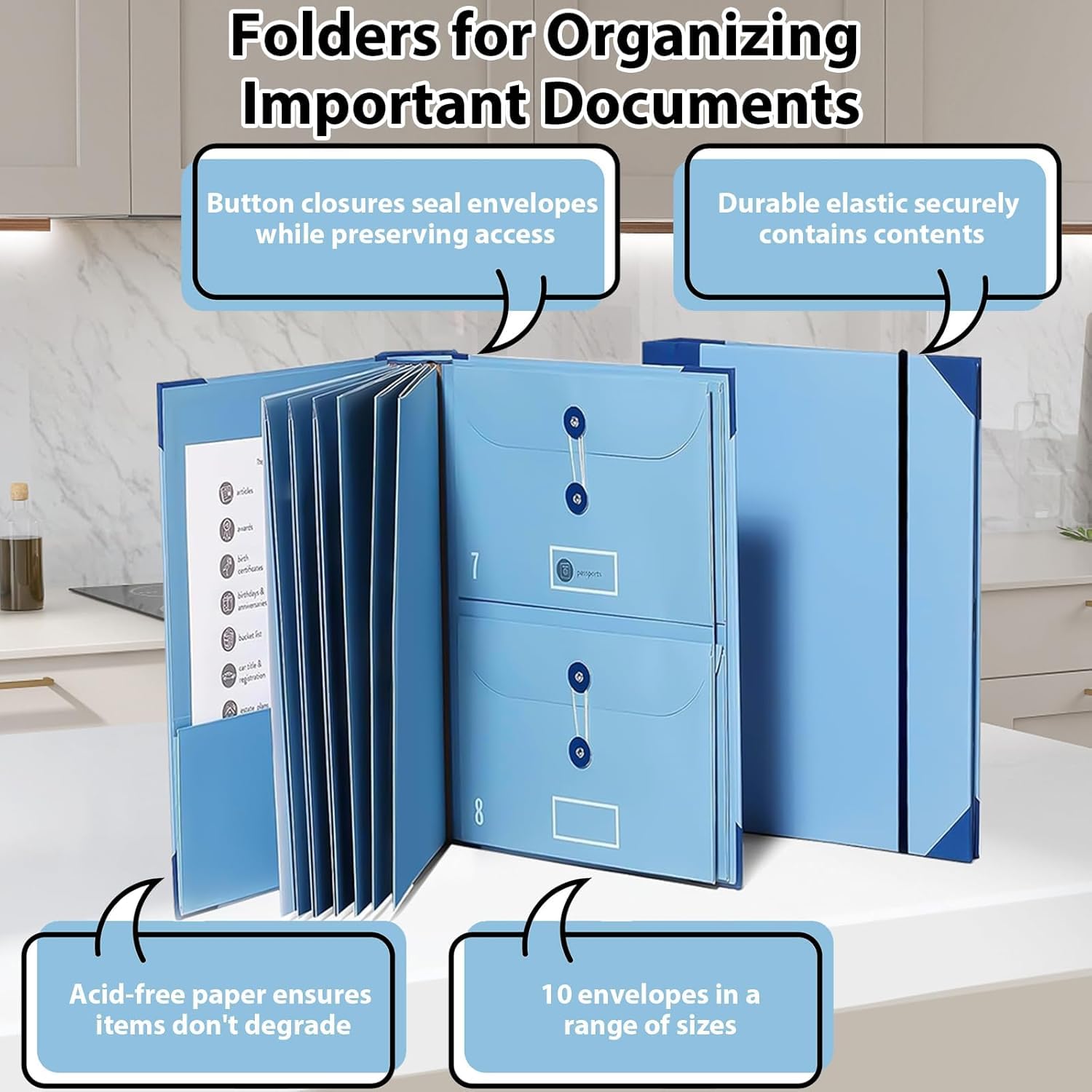 2024 New Document Organizer with Pockets - Estate Planning Binder, File Folder for Office & School Papers - Blue (Perfect for Important Documents, Emergency Preparedness & Daily Organization)