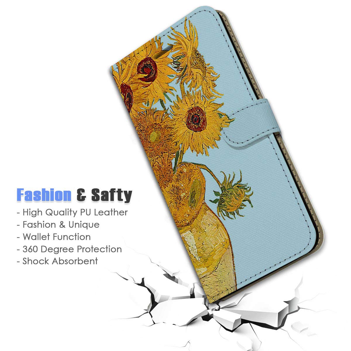 Van Gogh Sunflowers Flip Wallet Phone Case for iPhone 6 Plus/6s Plus/7 Plus/8 Plus - Slim Protective Cover with Card Slots for Daily Use & Travel