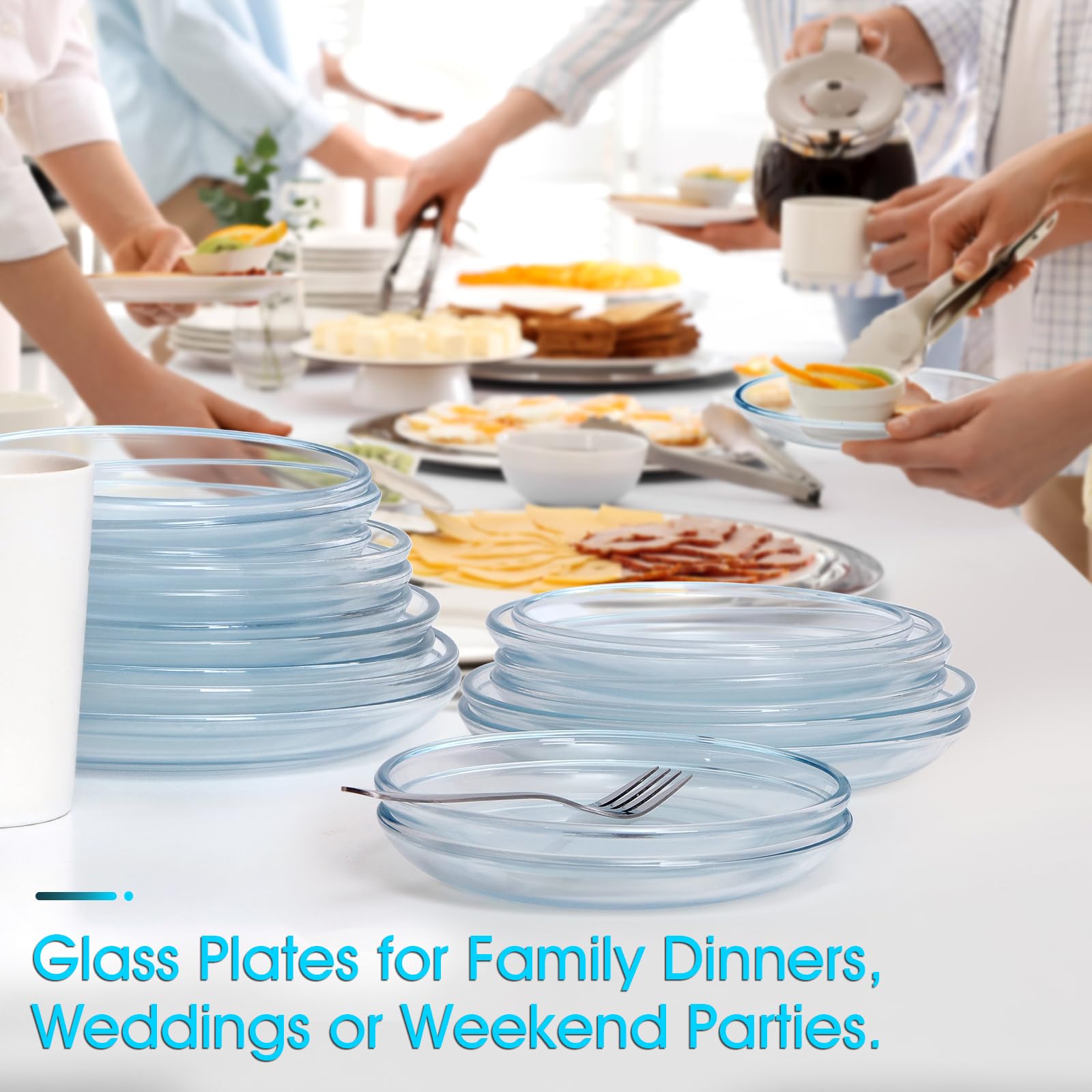 NUTRIUPS 4 Pack 10 Inch Clear Tempered Glass Dinner Plates - Durable Microwave & Dishwasher Safe Serving Dishes for Pasta, Salad, Desserts - Perfect for Restaurants, Dinner Parties & Everyday Use