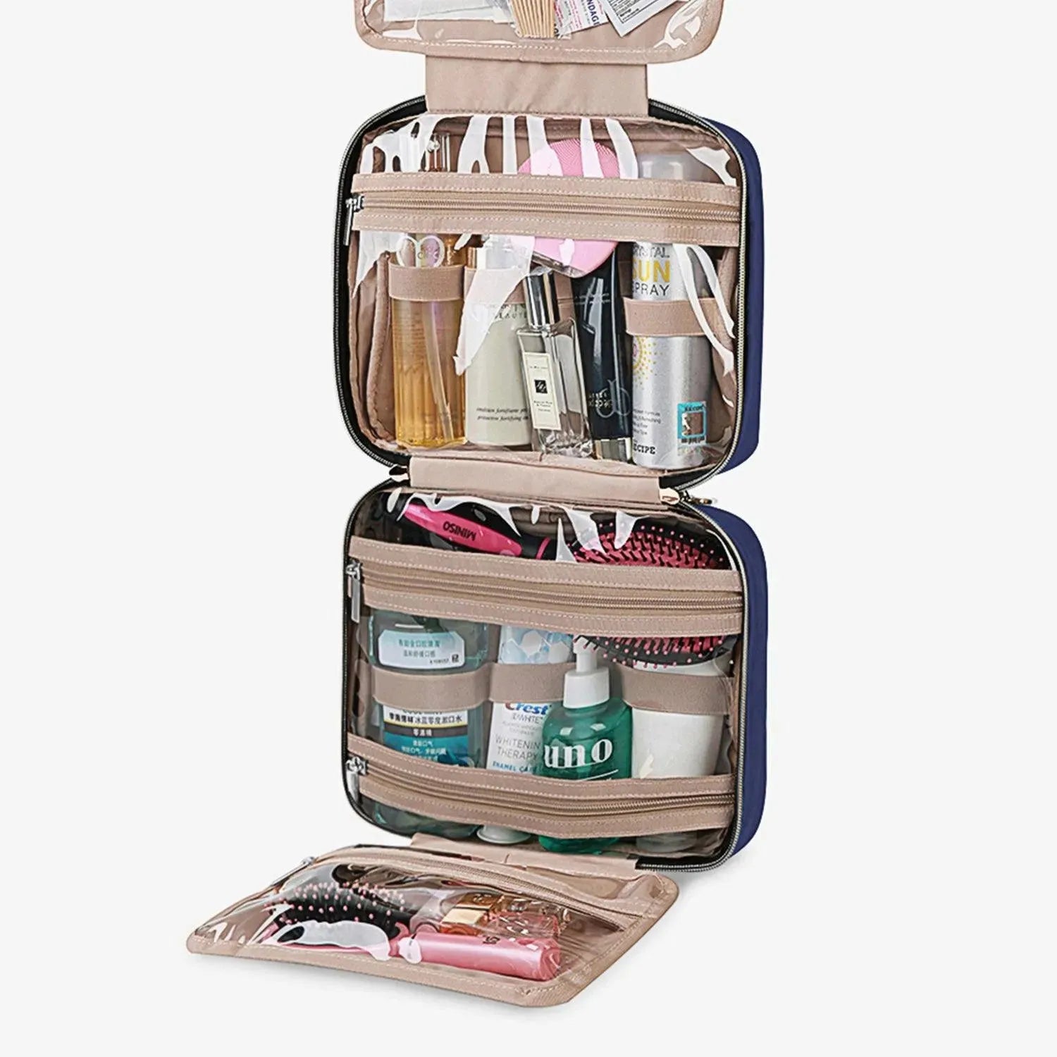 Bonchemin Blue Space Saver Toiletry Bag - Waterproof Hanging Travel Cosmetic Organizer for Bathroom, Gym & Camping Trips