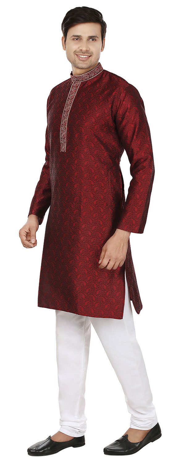 Maple Clothing Men's Kurta Pajama Set - Premium Poly Silk Indian Traditional Wear for Wedding & Festive Occasions | Perfect for Diwali, Eid & Cultural Celebrations