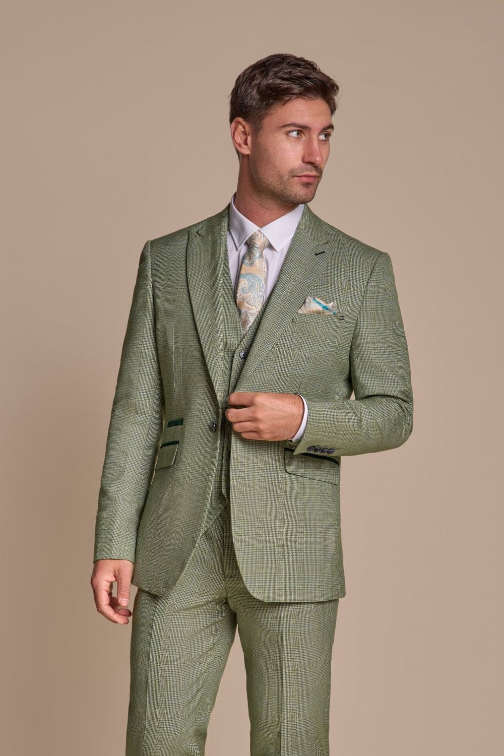 Cavani Caridi Men's Sage Tweed 3-Piece Suit | Premium Wool Blend Formal Wear for Weddings, Business Meetings & Special Occasions
