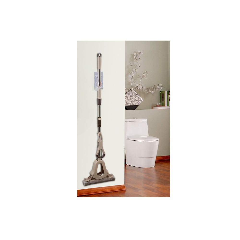 Self Adhesive Broom Mop Holder - Reusable Wall Mount Rack with Strong Suction Hooks - Space Saving Tool Organizer for Kitchen, Bathroom, Garage & Closet Storage