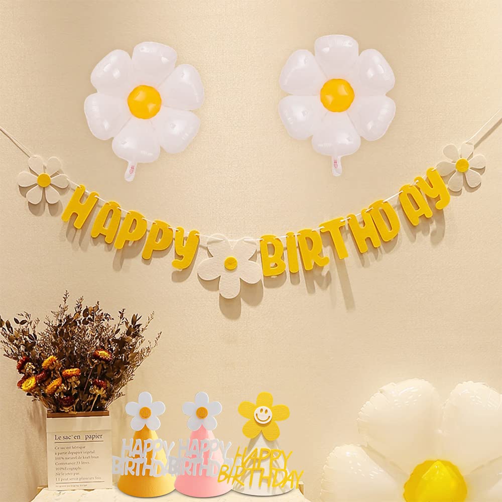 Daisy Balloons & Baby Shower Decorations - Happy Birthday Party Supplies Set with Cone Hats & Banners for Girls & Boys | Perfect for Birthday Parties, Baby Showers & Celebrations