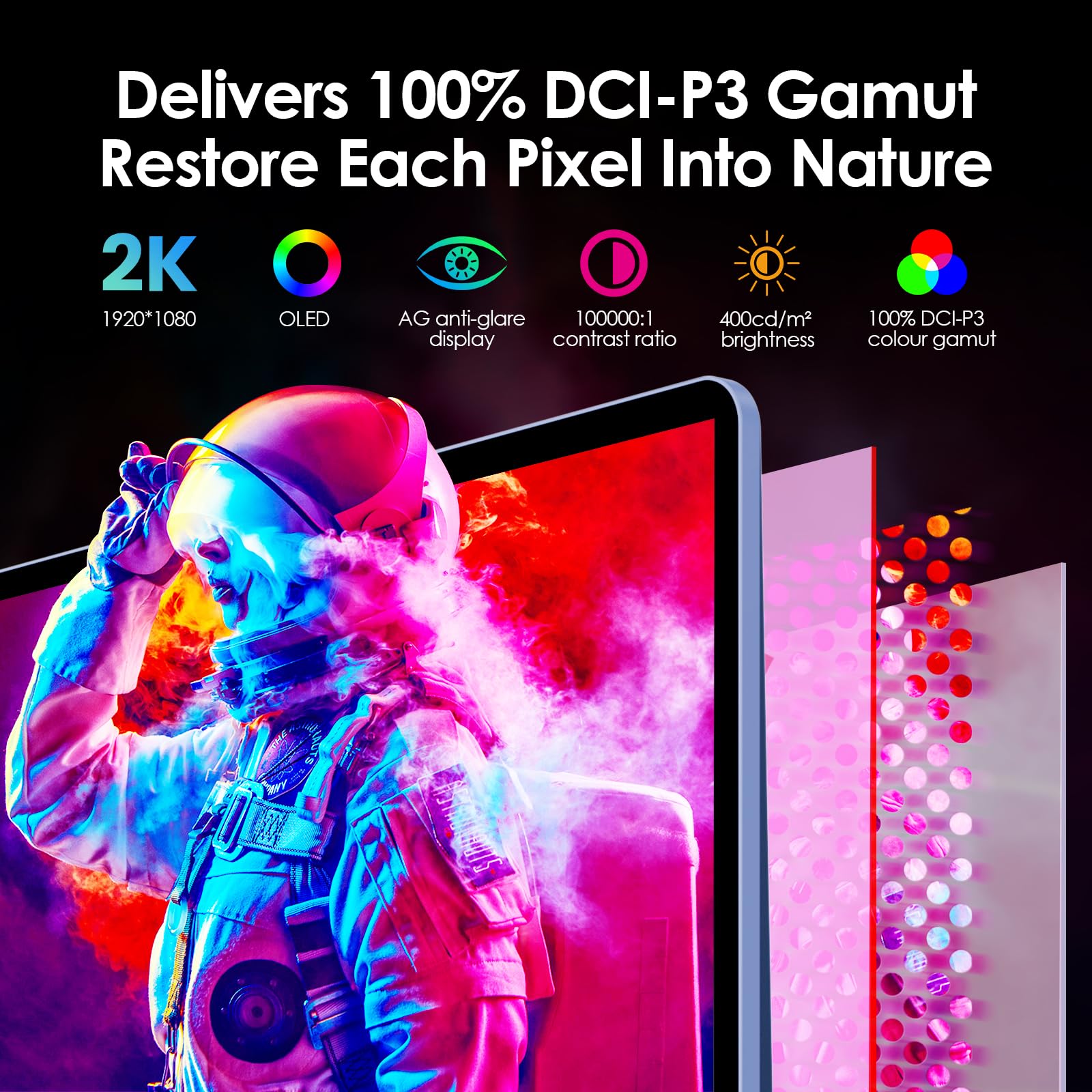 13.3inch OLED Portable Monitor for Laptop - Ultra Slim Anti-Glare 1080P FHD HDR USB-C HDMI External Display for Mac, PC, Phone, Switch, PS5, Xbox - Perfect for Gaming, Work & Travel