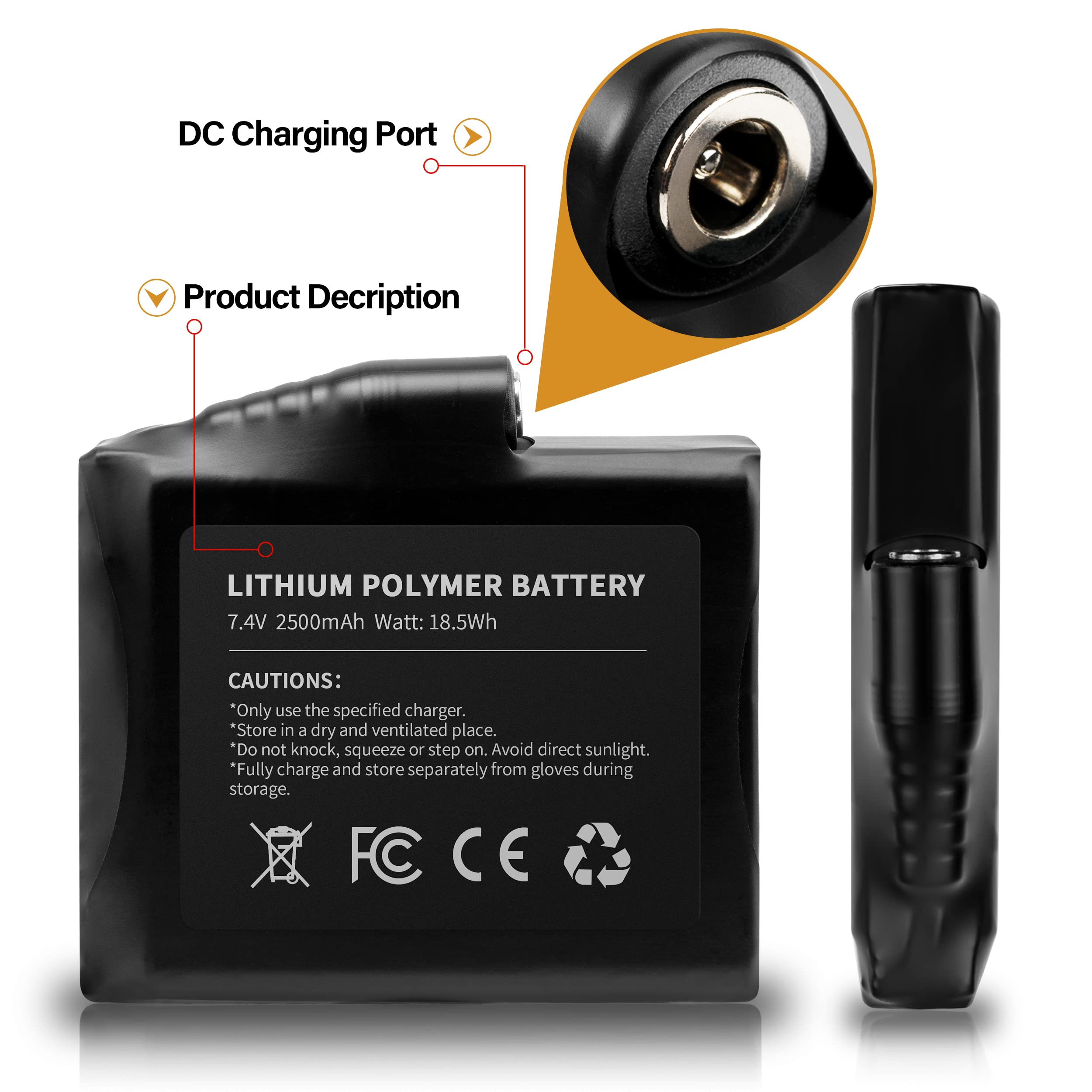 7.4V 2500mAh/3000mAh Rechargeable Lithium-ion Battery Pack for Heated Gloves - 2 Pack - Long Lasting Power for Winter Sports, Skiing, Snowboarding & Outdoor Activities