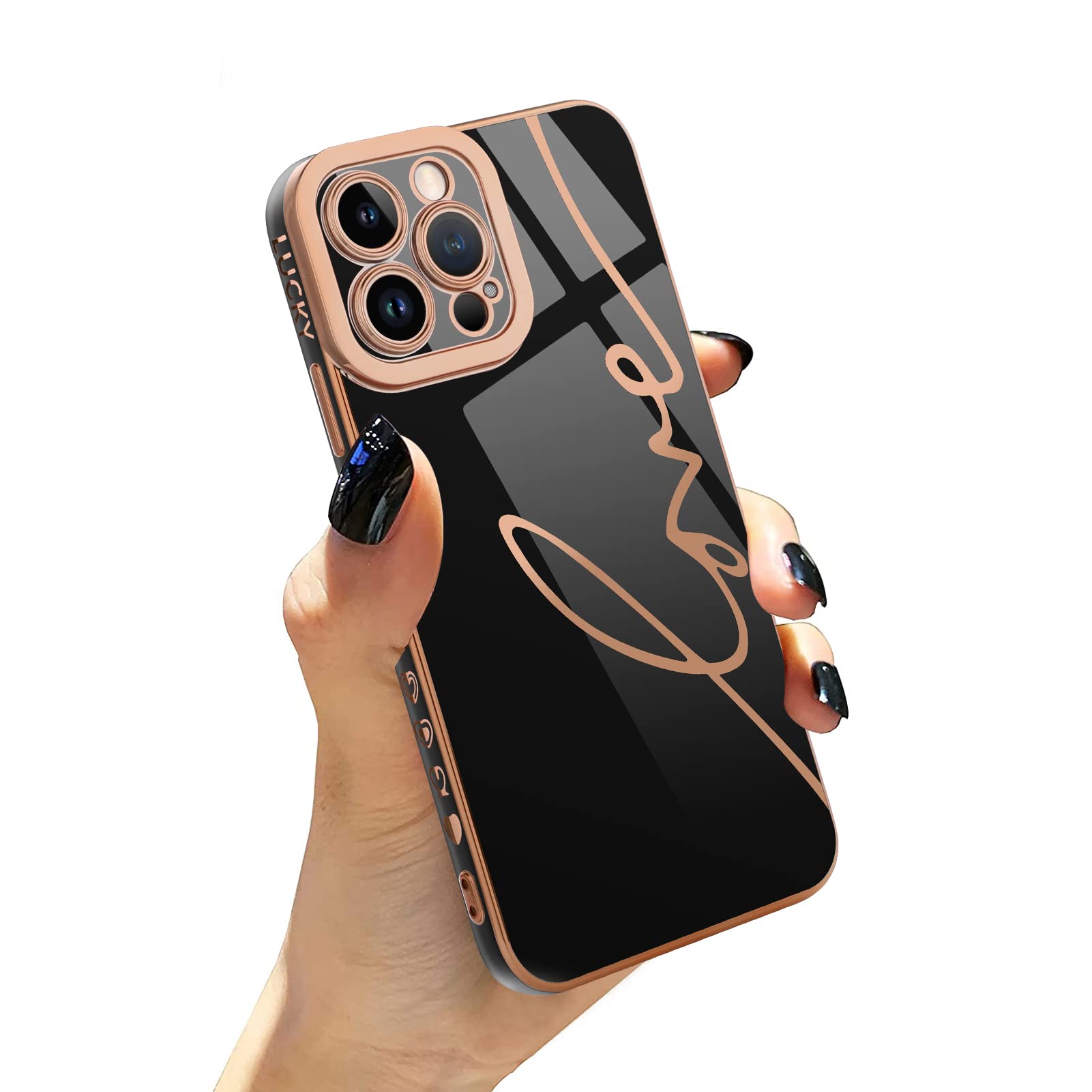 OOK Compatible with iPhone 13 Pro Max Case - Luxury Electroplated Love Letter Design, Soft TPU Shockproof Cover with Full Camera Protection for 6.7 Inch iPhone 13 Pro Max (Black) | Perfect for Daily Use, Travel & Gift Giving