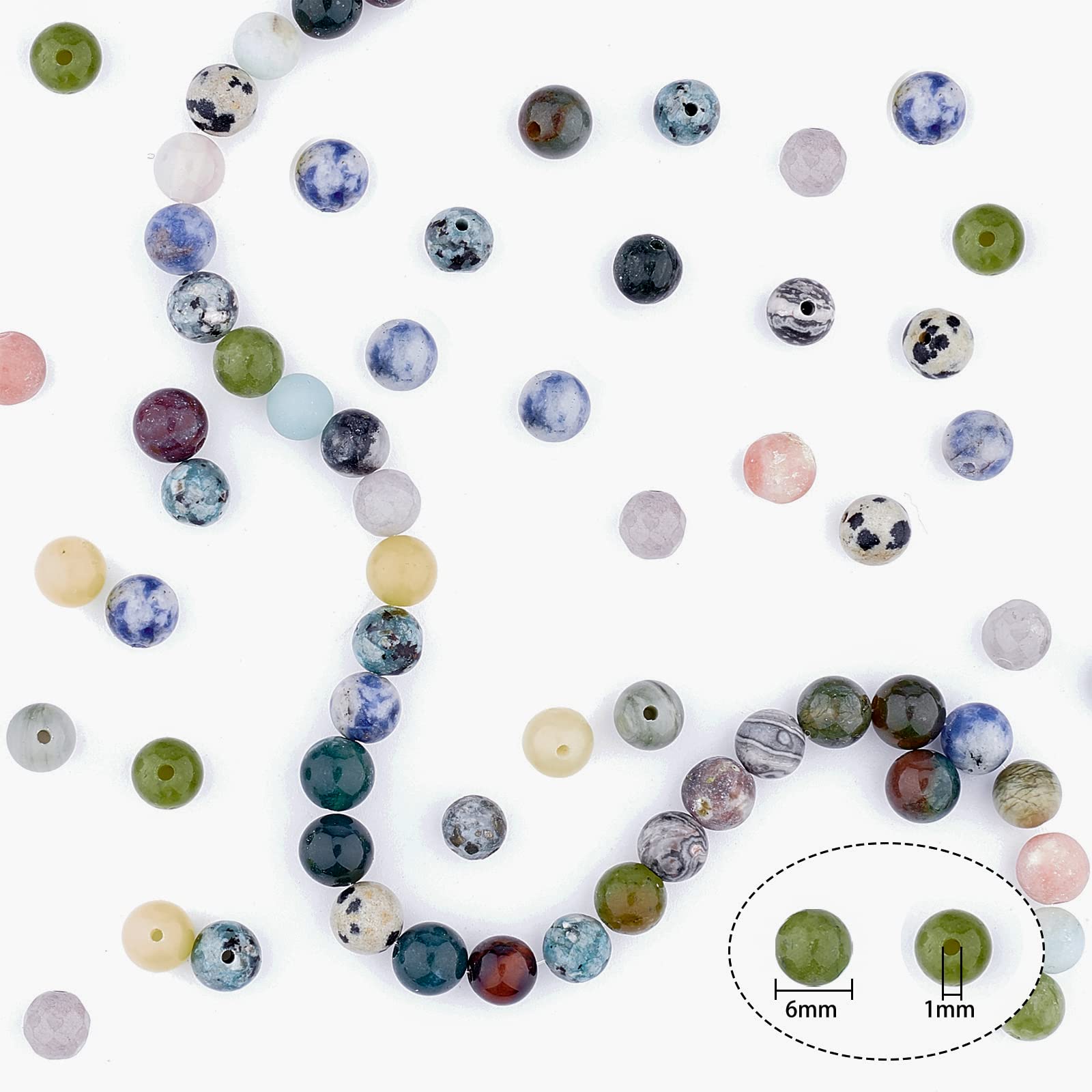 750Pcs 6mm Natural Gemstone Beads for DIY Jewelry Making - Loose Stone Beads for Bracelets, Necklaces & Craft Projects (Birthstone, Healing Crystal, Beading Supplies)