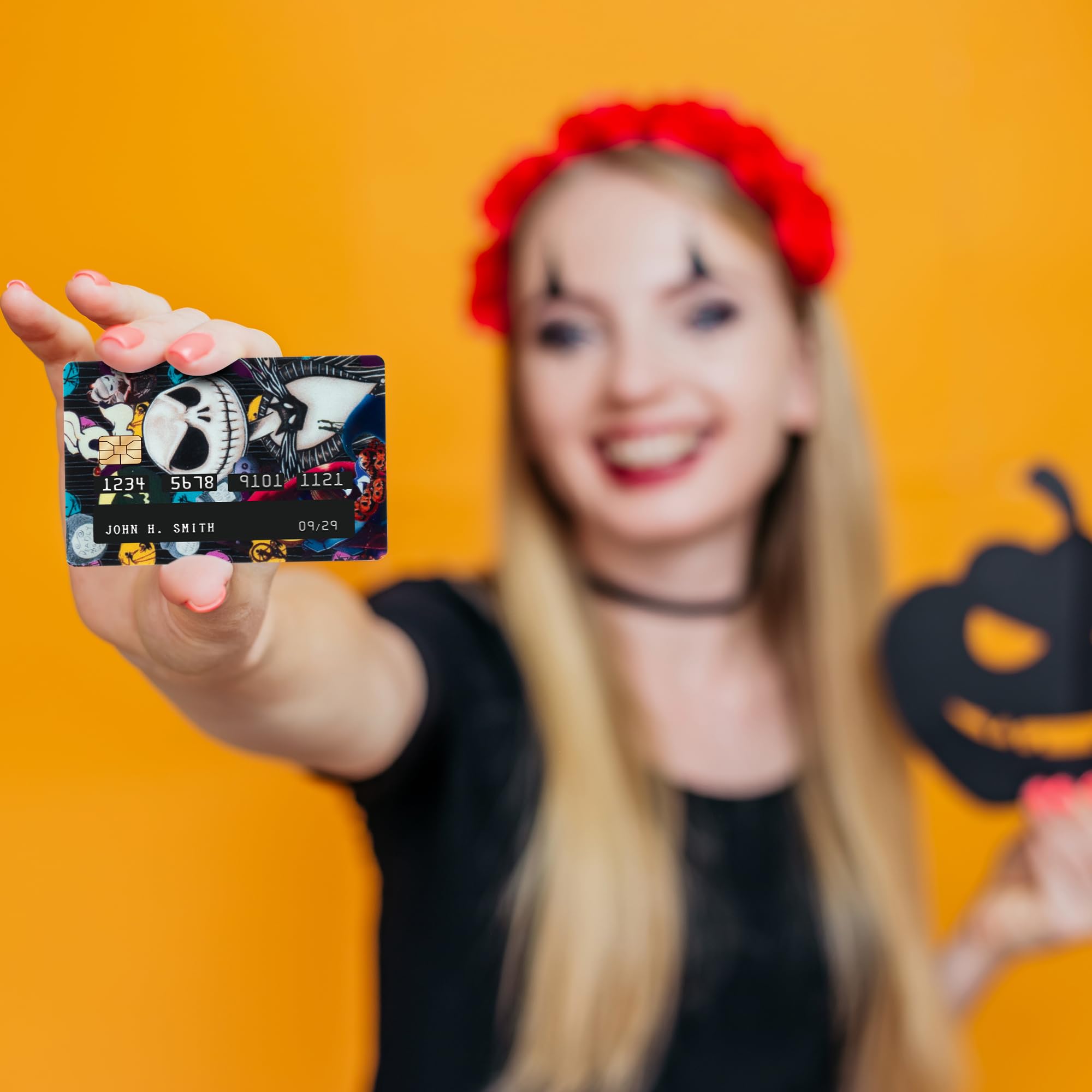 Halloween Jack and Sally Credit Card Skins - 4Pcs Removable Cartoon Skull Card Stickers for Debit/Bank Cards | Skeleton Themed Protective Skins for Halloween & Christmas Gifts | Perfect for Credit Card Protection, Themed Parties & Spooky Gift Giving