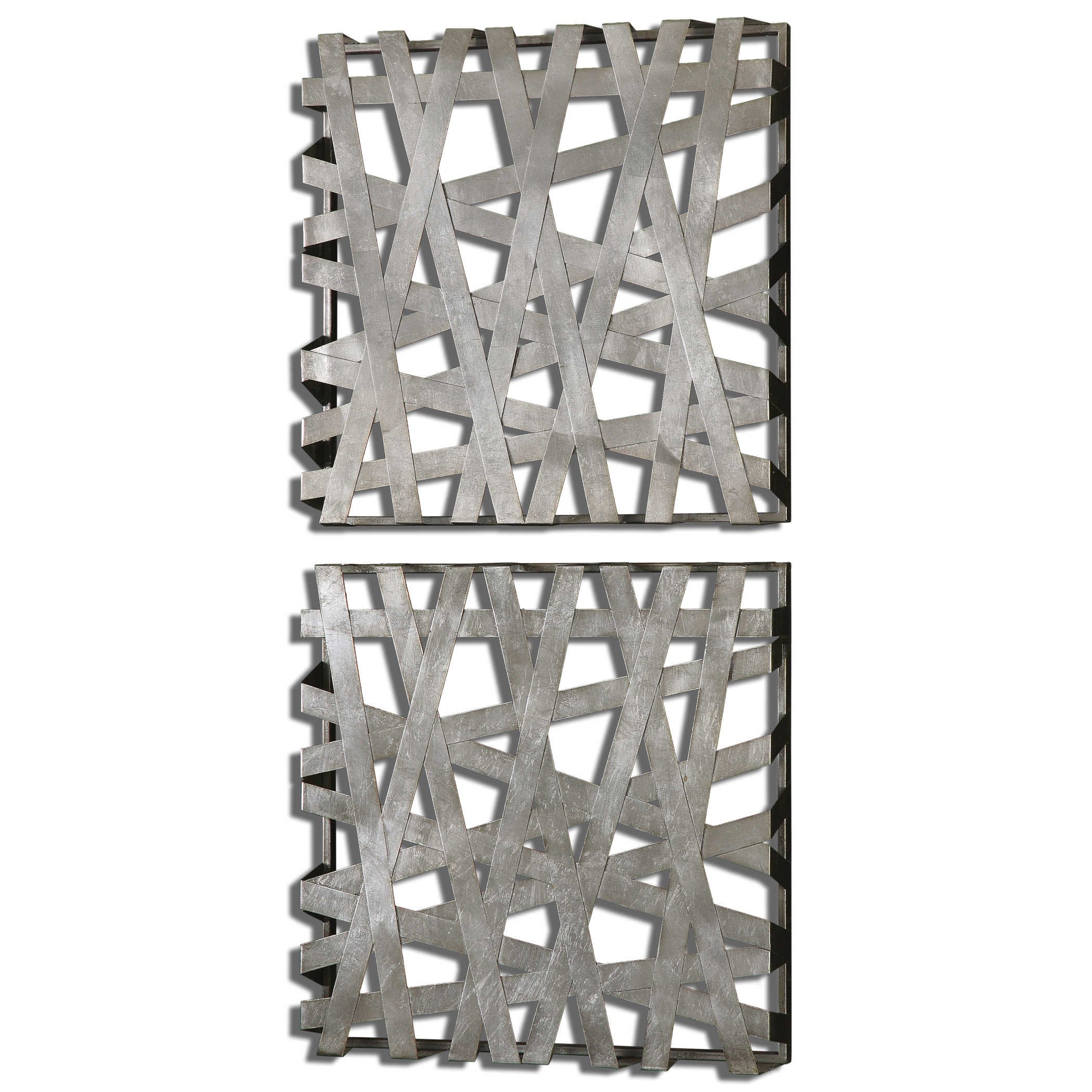 Uttermost Alita Bright Silver Leaf Metal Square Wall Decor Set of 2 - 7676 | Modern Home Wall Art for Living Room, Bedroom & Office Decor