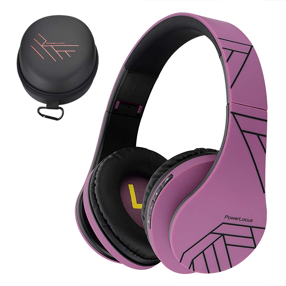 PowerLocus Bluetooth Over-Ear Headphones - Wireless & Wired Stereo Headset with Built-in Mic, Foldable Design, Micro SD/TF & FM Radio - Compatible with iPhone, Samsung, iPad, PC (Purple) - Perfect for Travel, Workouts, and Home Entertainment