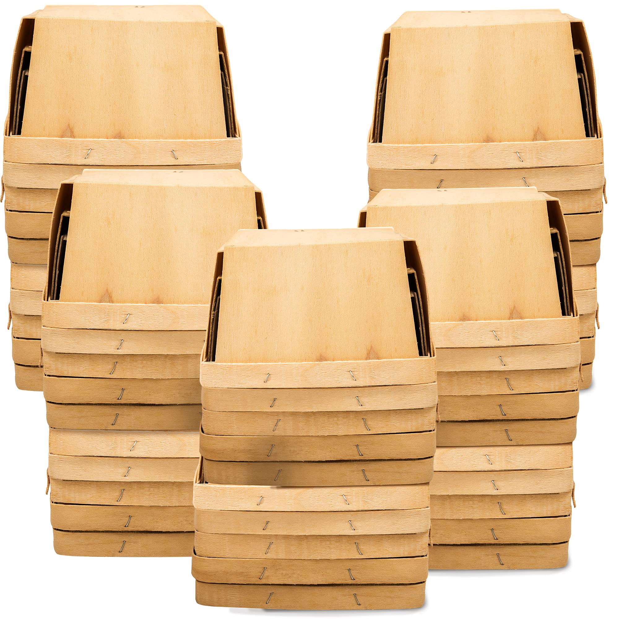50 Pack One Quart Square Wooden Gift Baskets - 5.75