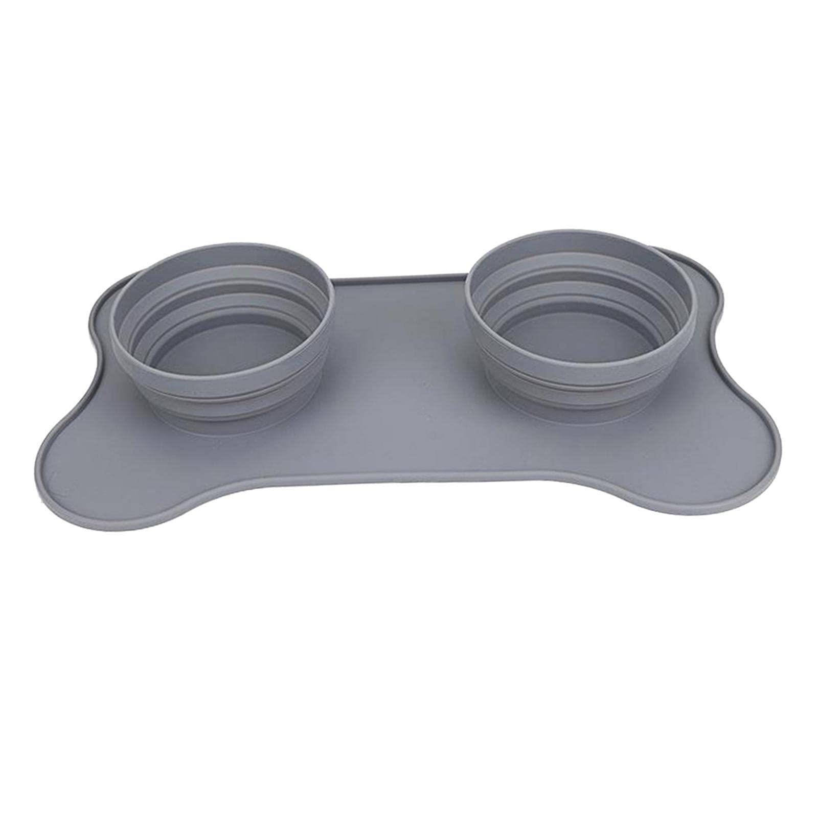 Portable Silicone Dog Bowl with Non-Slip Mat - Collapsible Travel Pet Food & Water Feeder for Dogs (Gray) - Perfect for Hiking, Camping & Road Trips