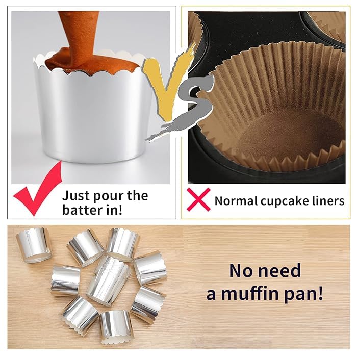 Premium Silver Foil Cupcake Liners & Muffin Baking Cups - 50 Pack Small Size for Perfect Baking | Ideal for Birthday Parties, Weddings, and Holiday Desserts