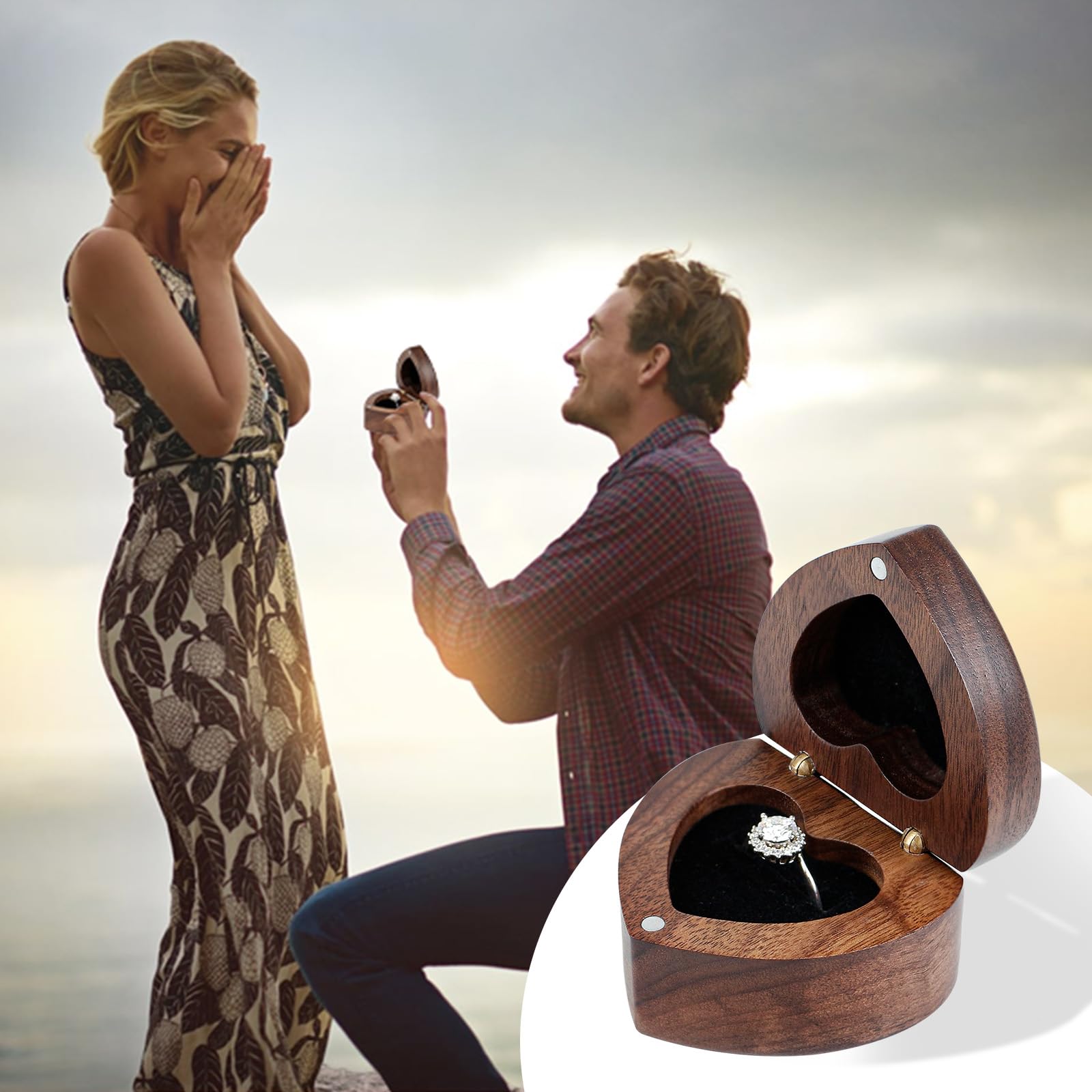 Heart-Shaped Wooden Ring Box with Velvet Interior - Handmade Jewelry Presentation Box for Engagement, Wedding, Proposal - Perfect Jewelry Organizer for Rings, Earrings & Coins - Ideal Gift for Birthday, Anniversary & Special Occasions