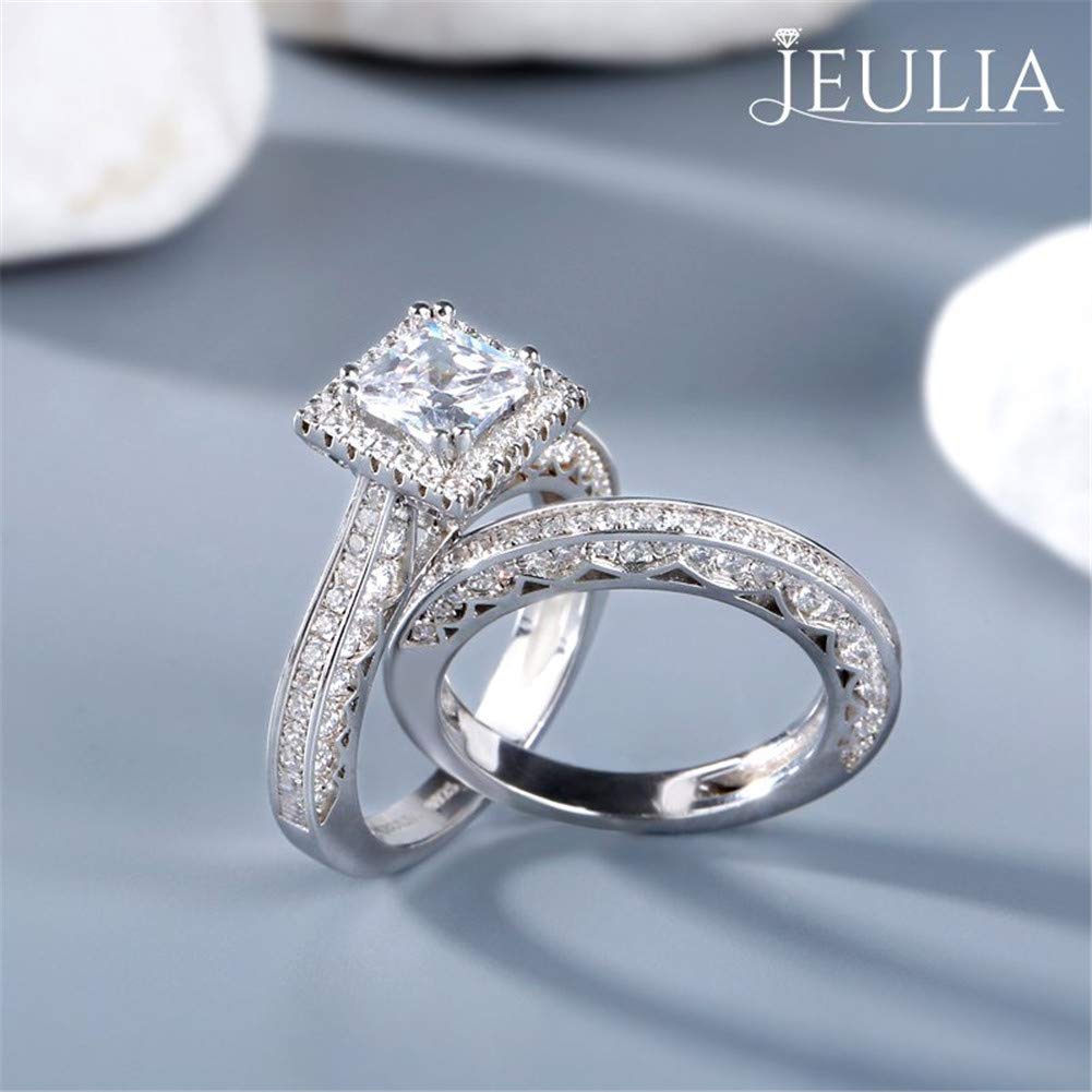 Jeulia Princess Cut Sterling Silver Halo Diamond Engagement Ring for Women - Cubic Zirconia CZ Bridal Wedding Ring Set with Jewelry Gift Box - Perfect for Proposals, Anniversaries & Special Occasions