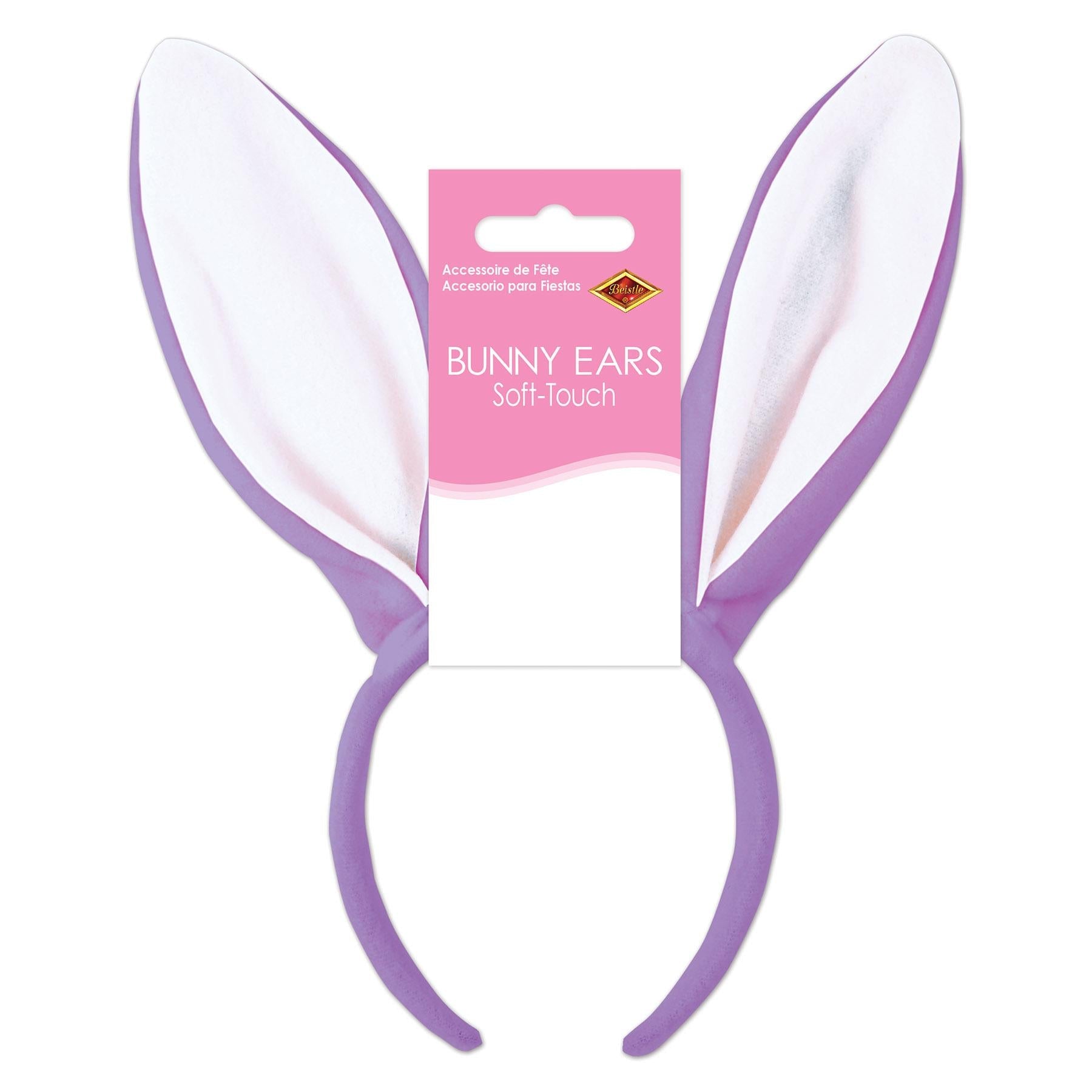 12 Pack Beistle Easter Soft Touch Bunny Ears Headbands - Lavender & White Pastel Colors for Easter Egg Hunt, Spring Party, Photo Booth Props & Costume Accessories